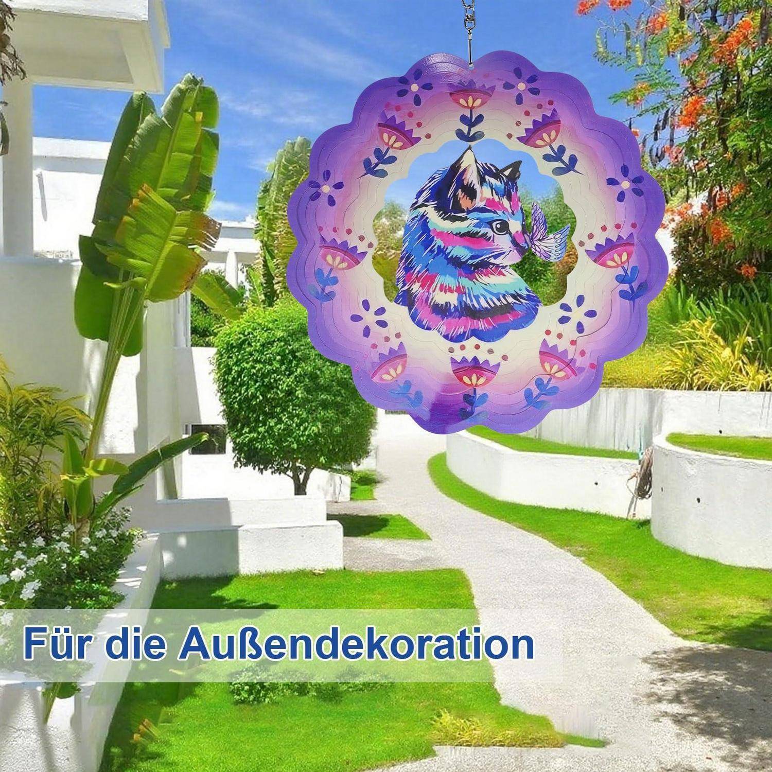 JIANYANA Windspiel Katze 3D Metall 30 cm für Garten und Balkon