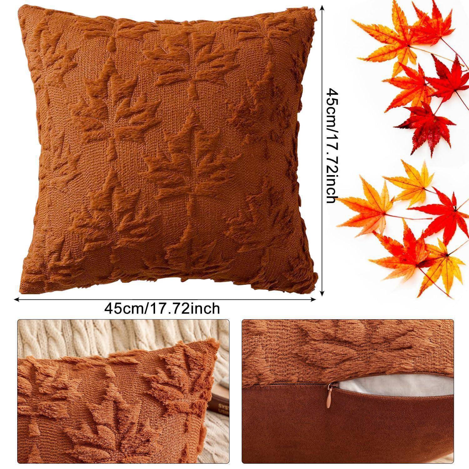 2er Set Kissenbezüge 45x45cm Herbst Ahornblatt Karamellfarben