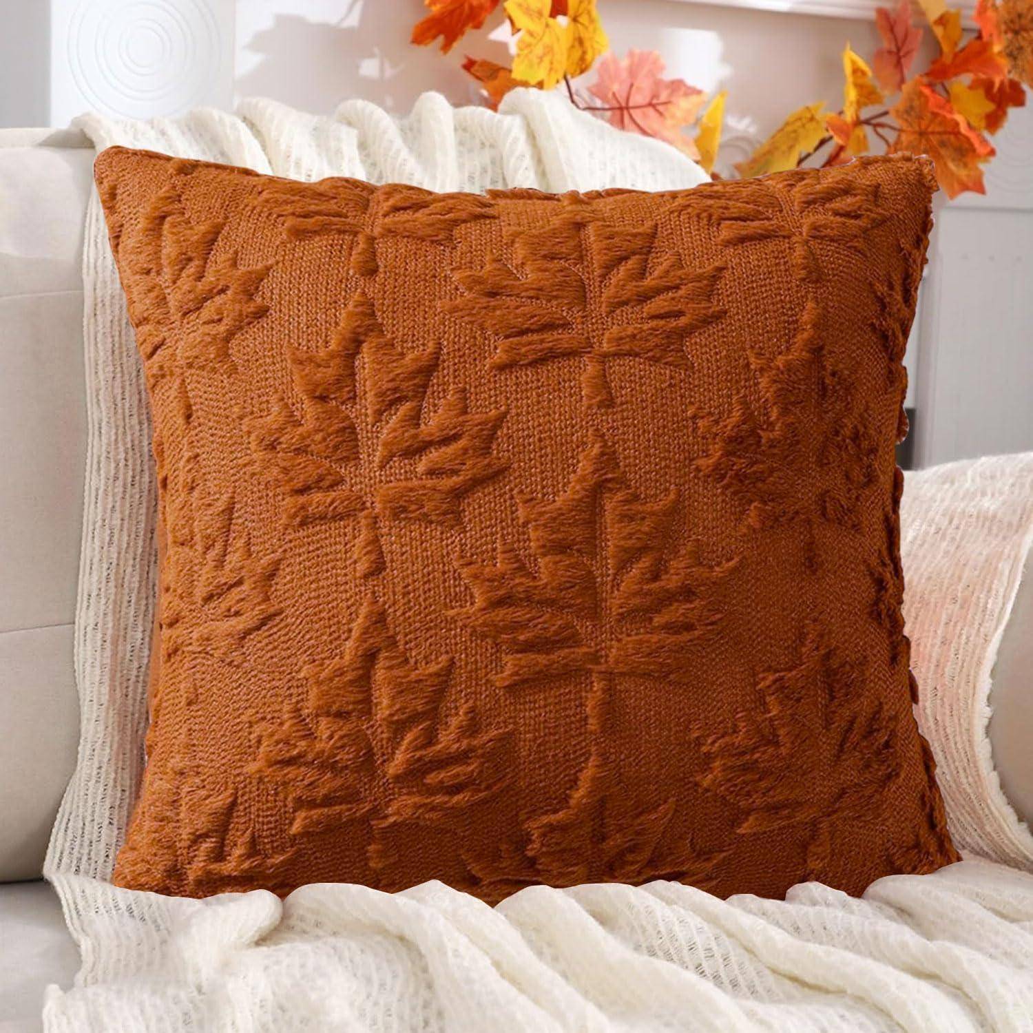 2er Set Kissenbezüge 45x45cm Herbst Ahornblatt Karamellfarben