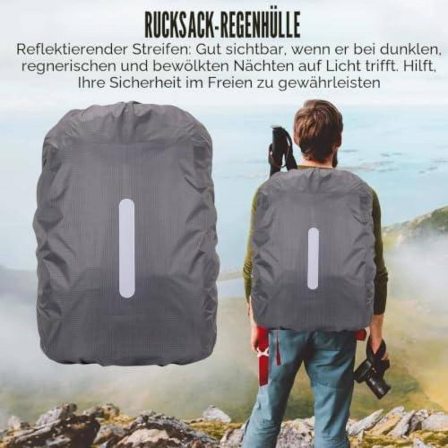 Rucksack Regenschutz 15-25L wasserdicht mit Reflektor Grau