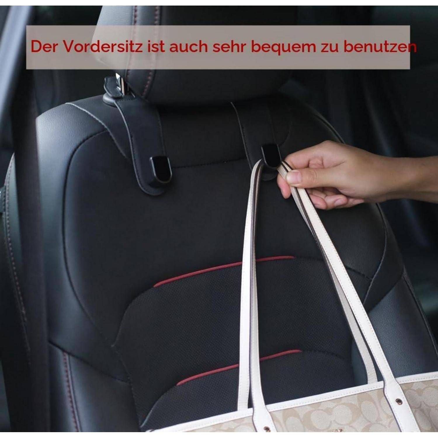 Eine Hand legt eine Tragetasche auf den Vordersitz eines Autos; deutscher Text besagt „Der Vordersitz ist auch sehr bequem zu benutzen