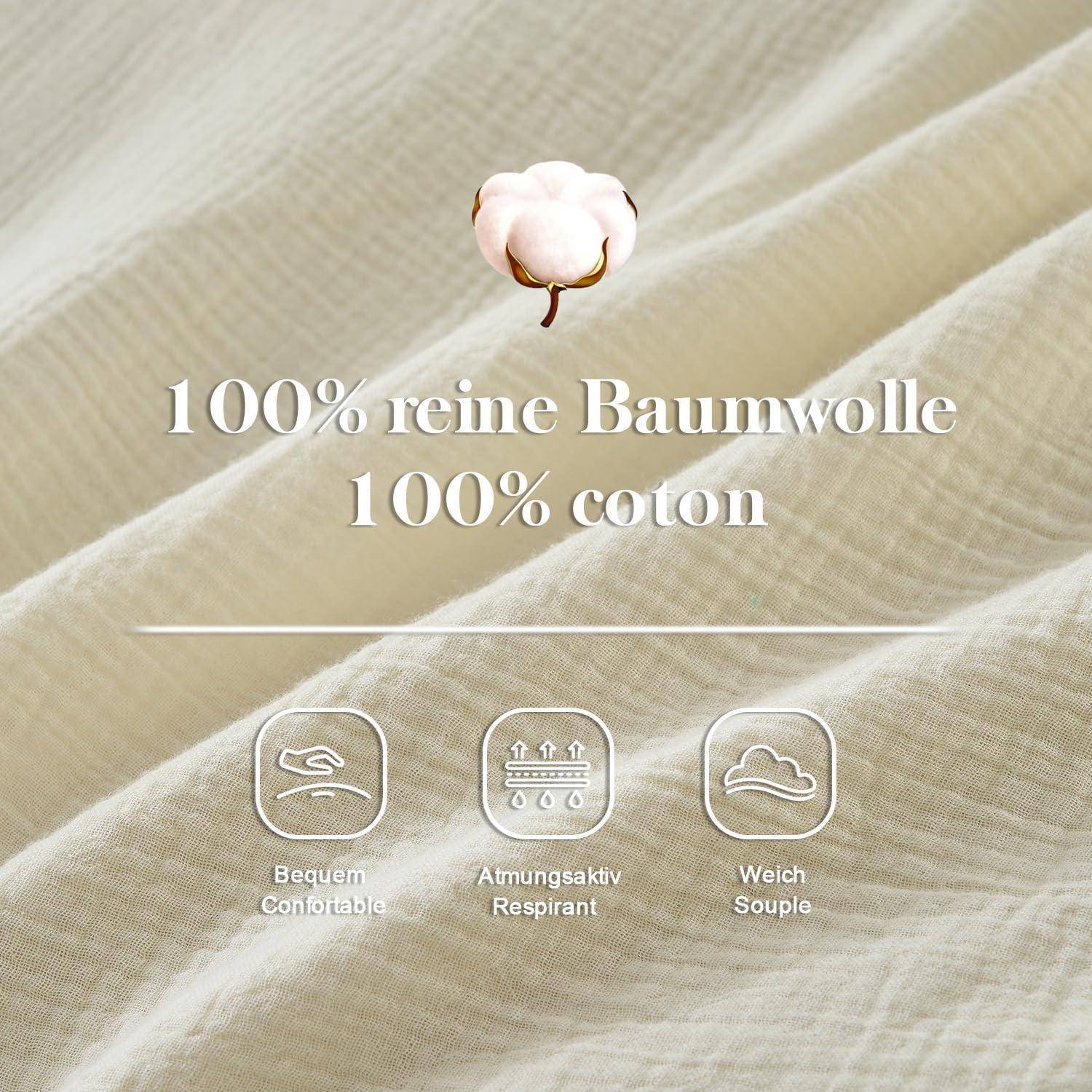Bettwäsche-Set Musselin 200x200cm Baumwolle Beige Öko-Tex