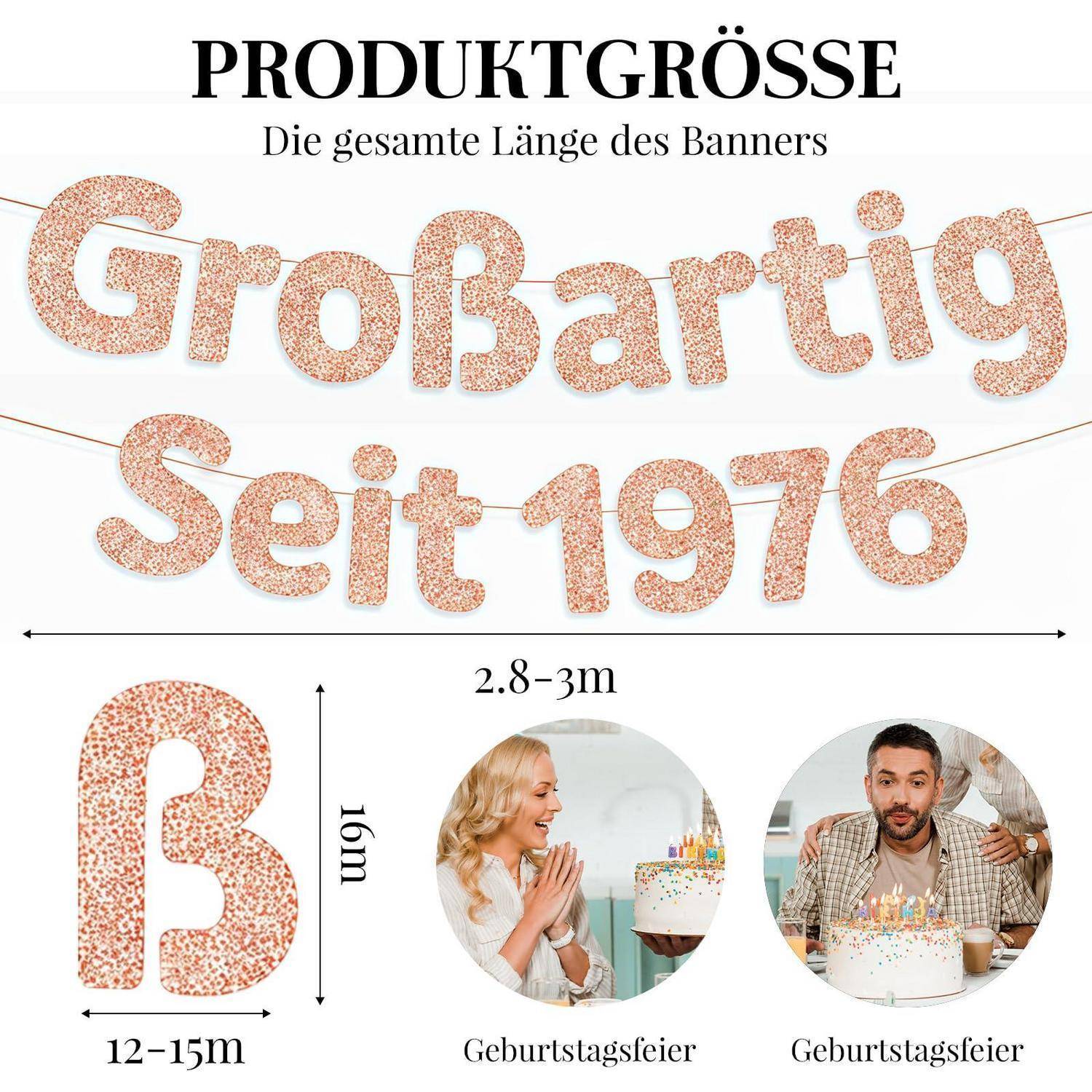 Banner "Great Since 1976" Roségold Glitzer Vormontiert