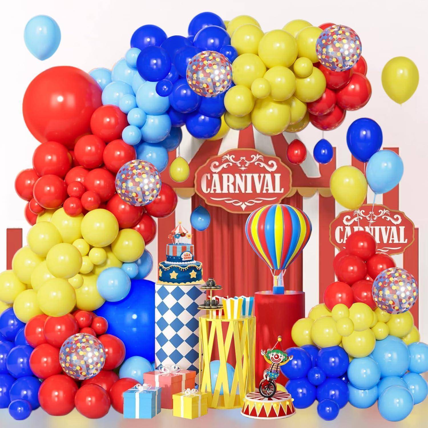 Farbenfrohe Karnevals-Partydekoration mit Ballonbogen, „CARNIVAL