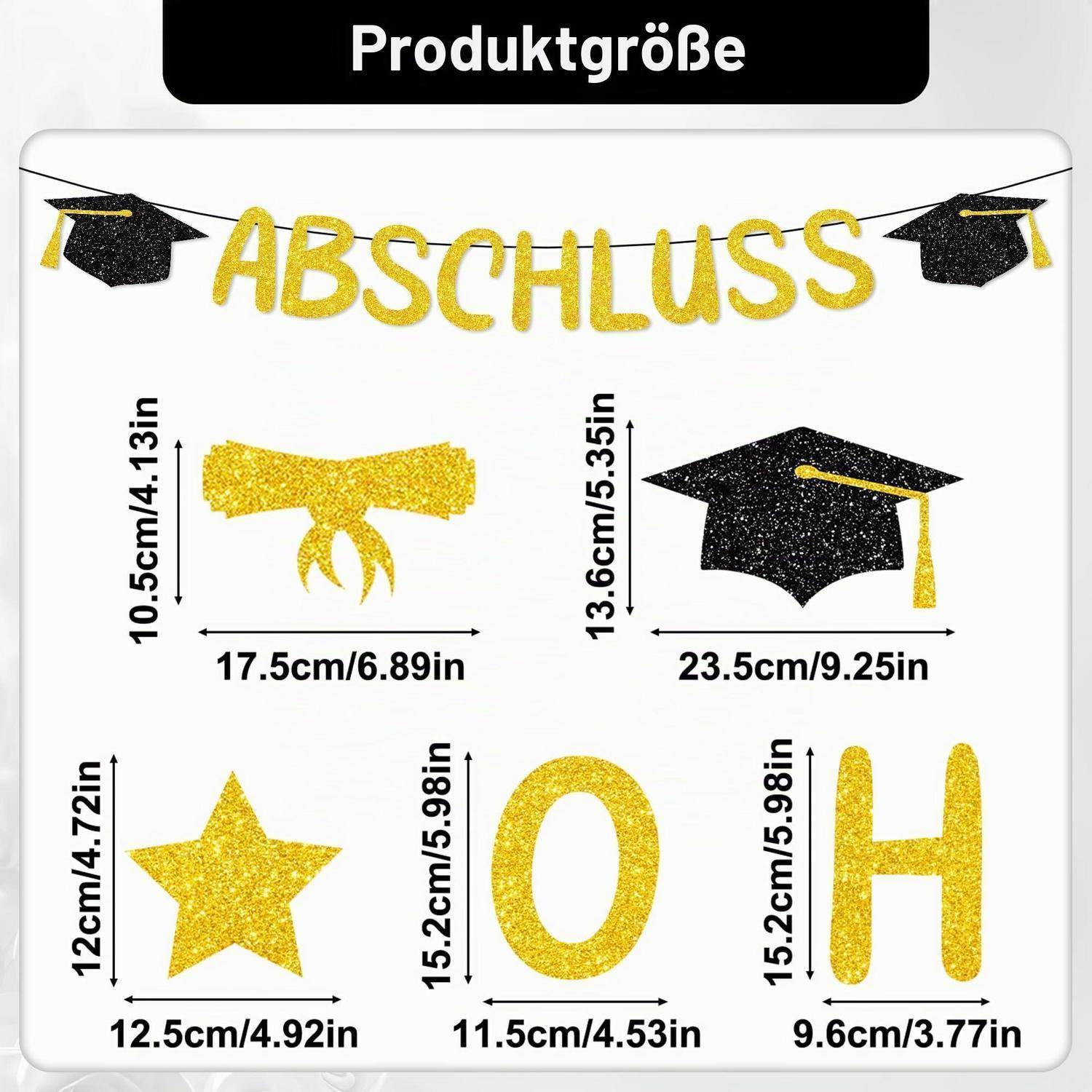 Abschluss Girlande 2026 Schwarz Gold Glitzerkarton