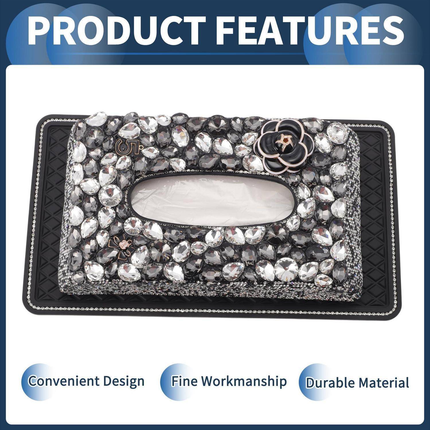Autotaschenhalter Schwarz mit rutschfester Matte, PU, Strass