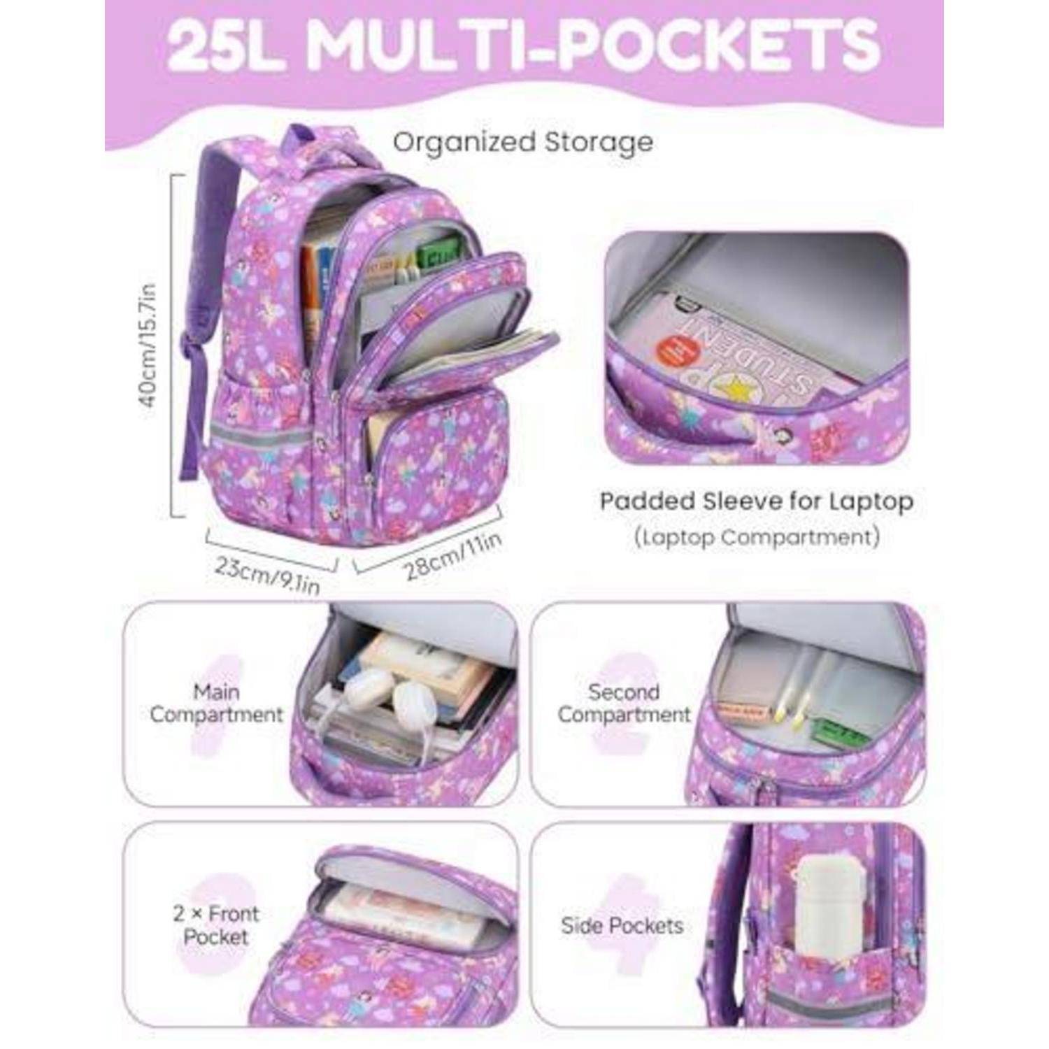 Schulranzen Set 3-teilig Mädchen 1. Klasse 25L mit Reflektoren Geist