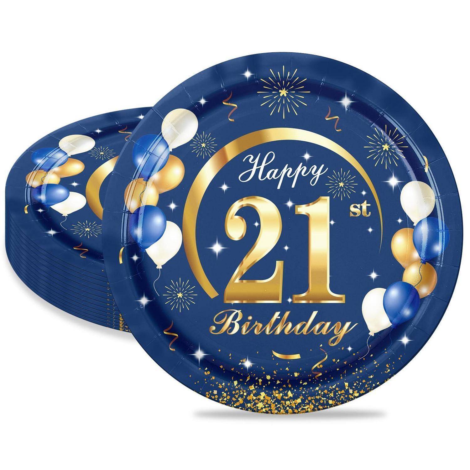 Pappteller 21. Geburtstag 16 Stück Blau Gold 23cm