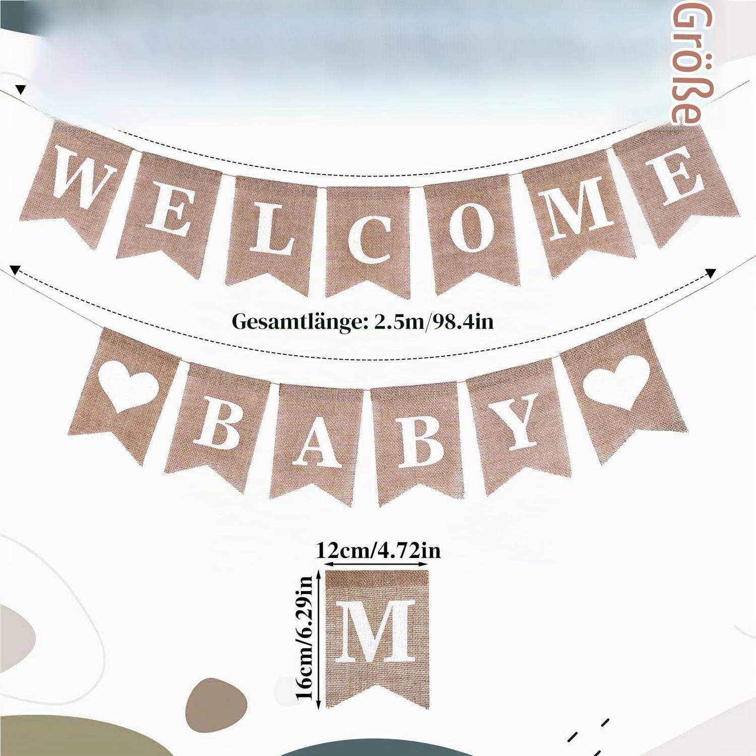 Jute Baby Banner Willkommen Girlande Rustikal Leinen Wimpelkette