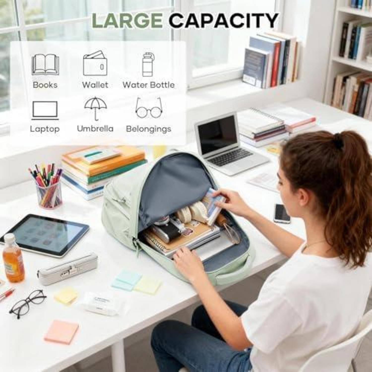 Schulrucksack 15,6 Zoll Laptop Rucksack mintgrün wasserabweisend