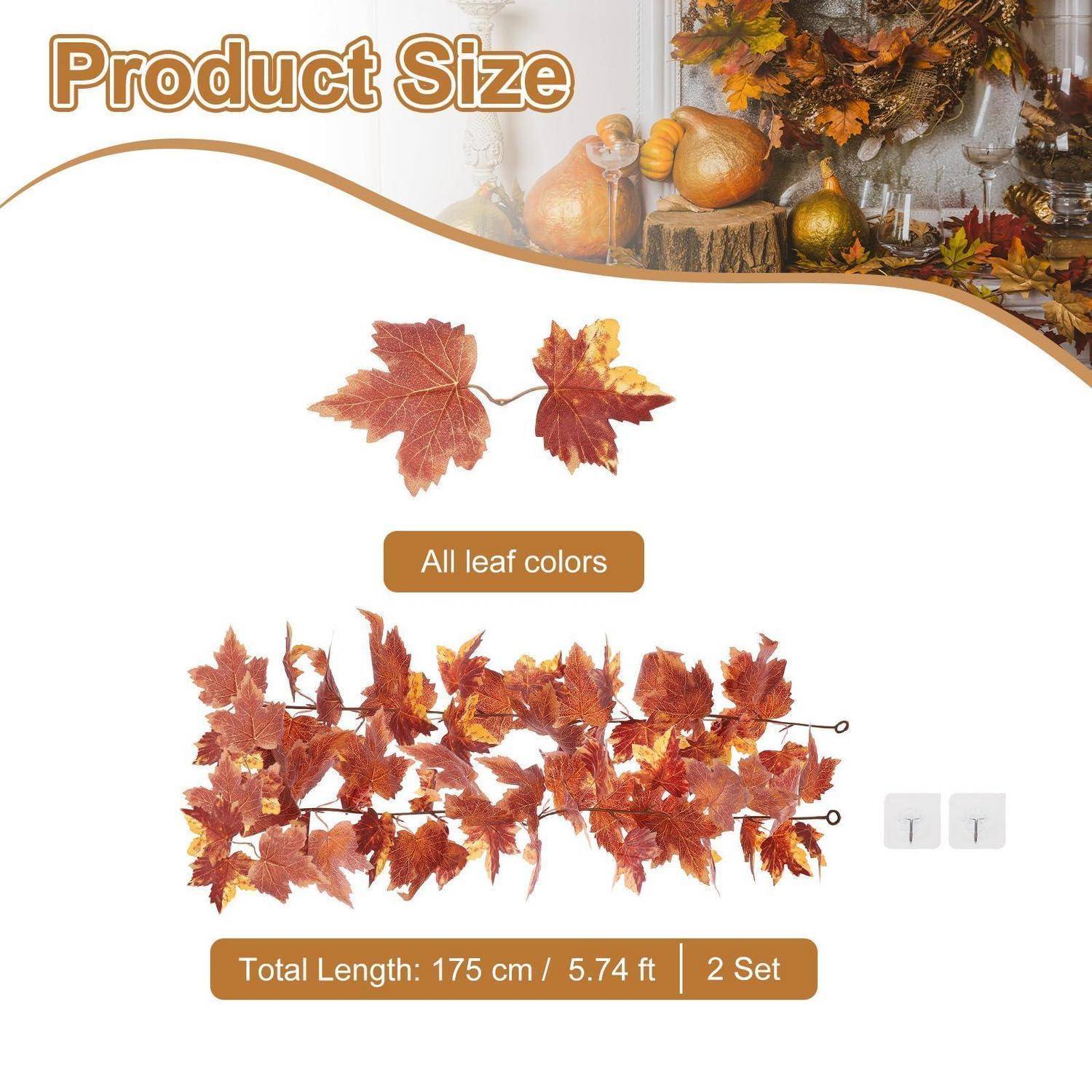 Herbstgirlande Ahornblatt 2 Stück 175cm Rot/Gelb