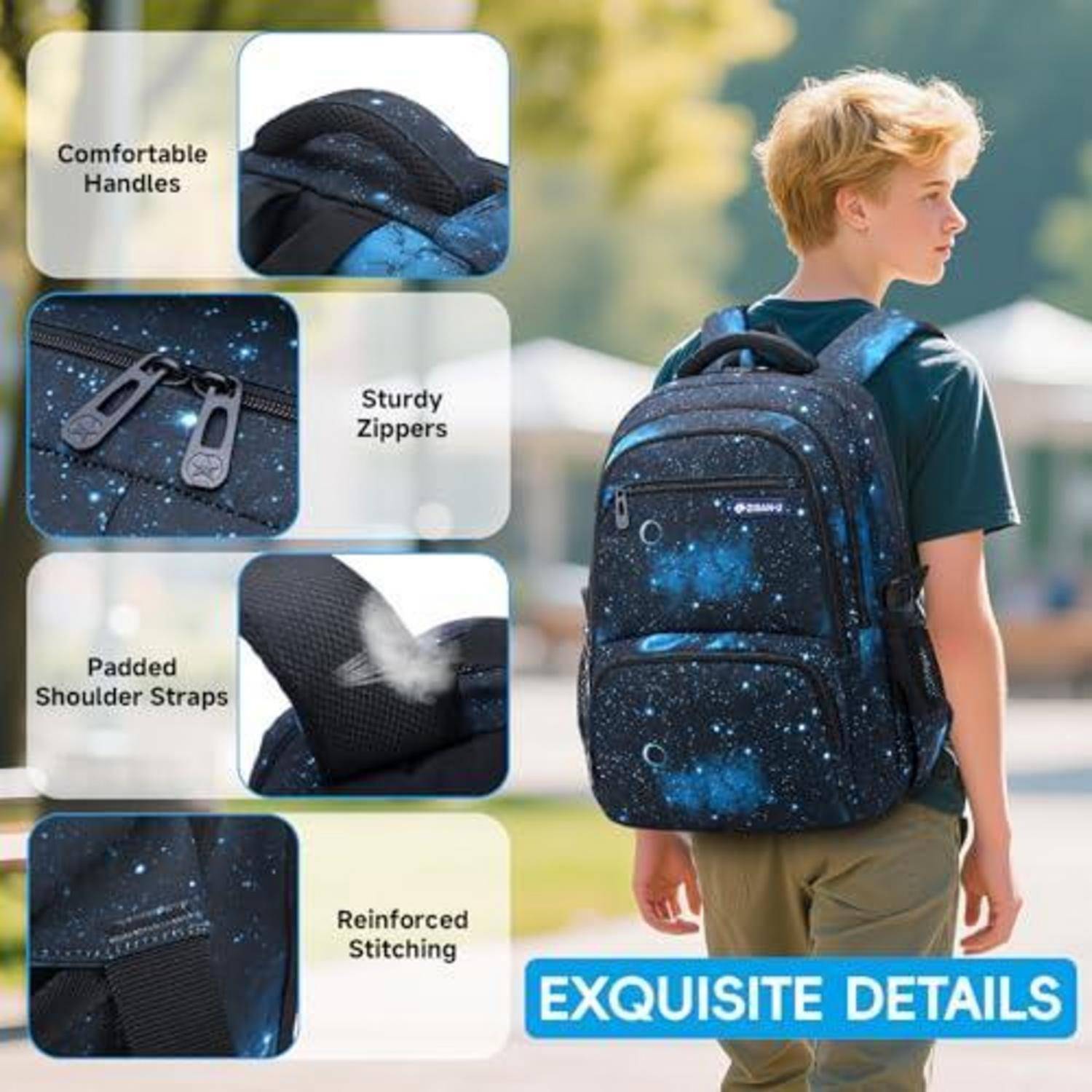 Schulrucksack Jungen Teenager Blau Sternenhimmel mit Trolleygurt