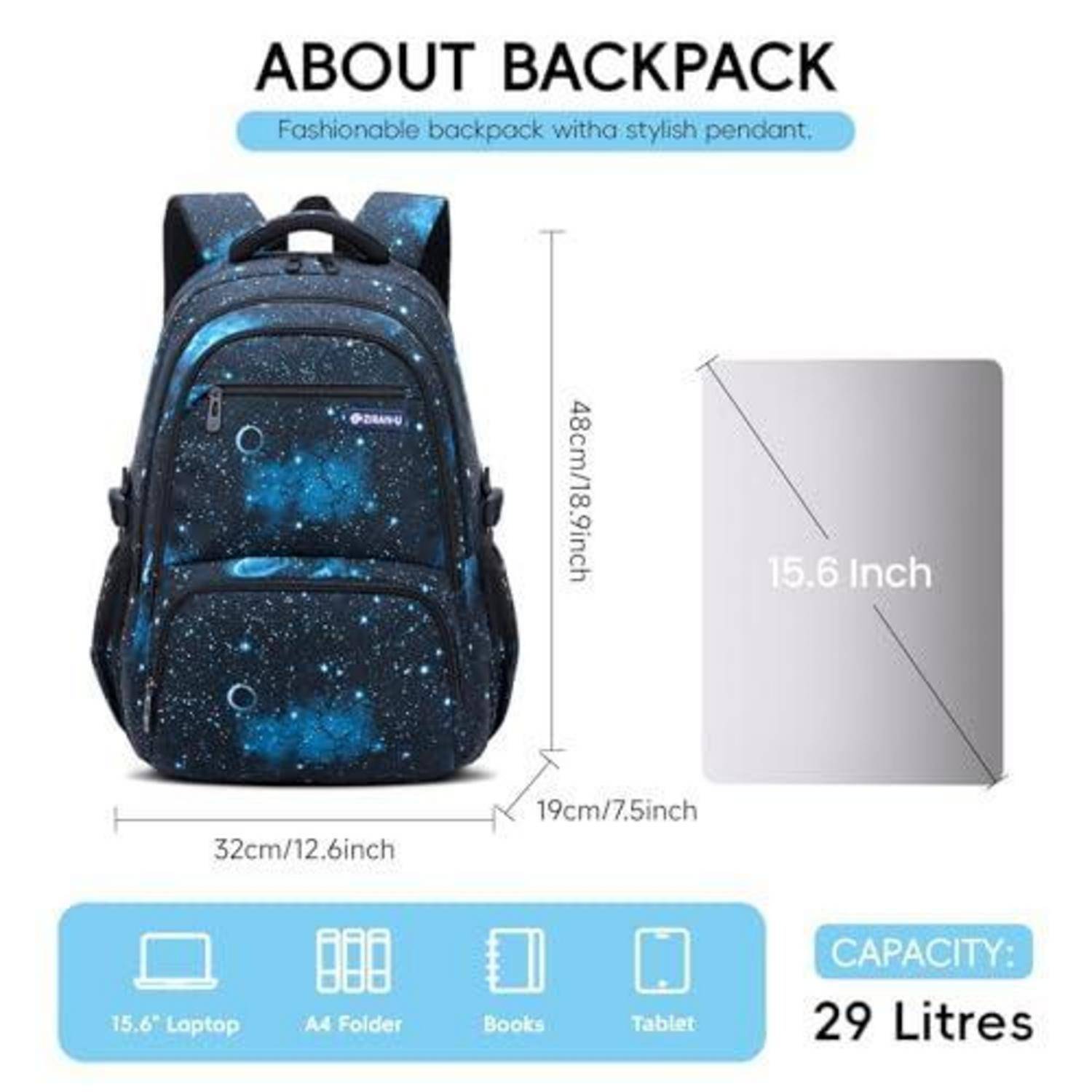 Schulrucksack Jungen Teenager Blau Sternenhimmel mit Trolleygurt
