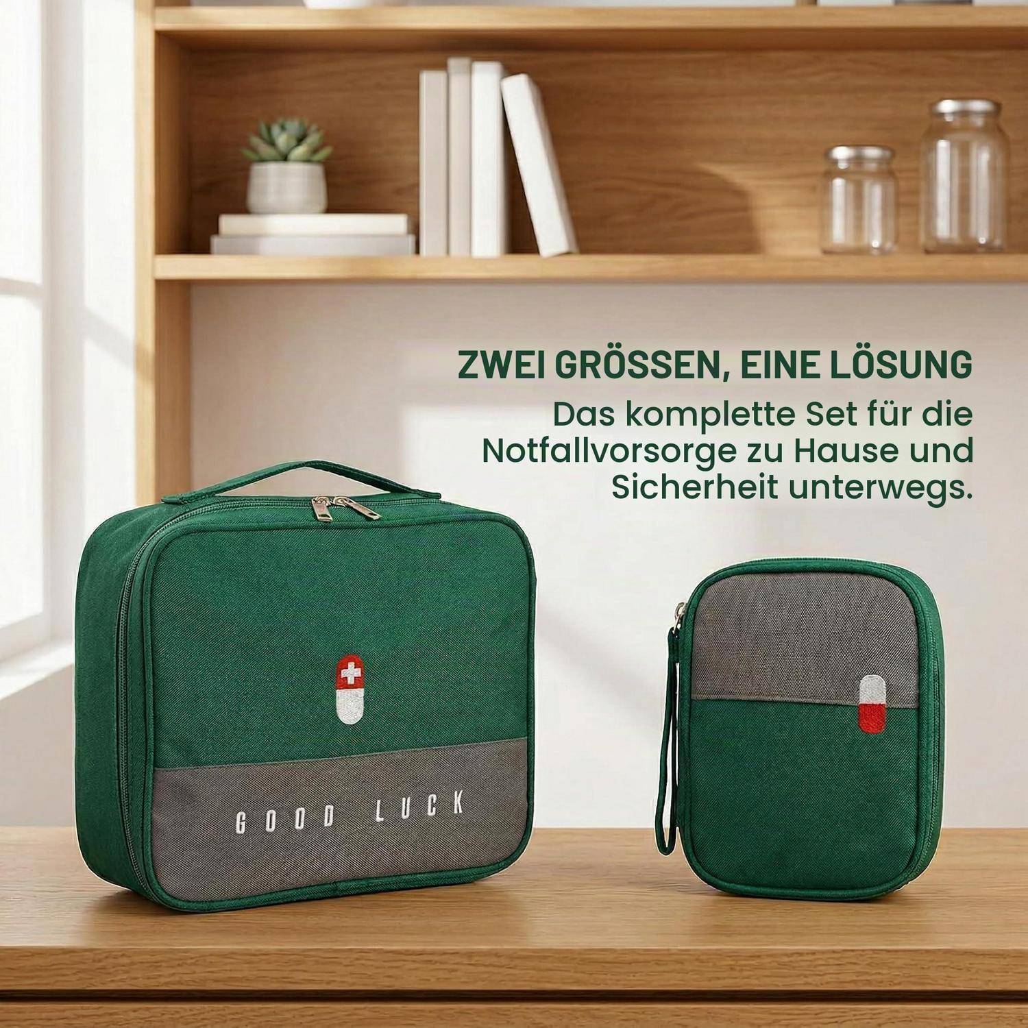 2er-Set Medikamententasche Reiseapotheke Grün Oxford-Gewebe