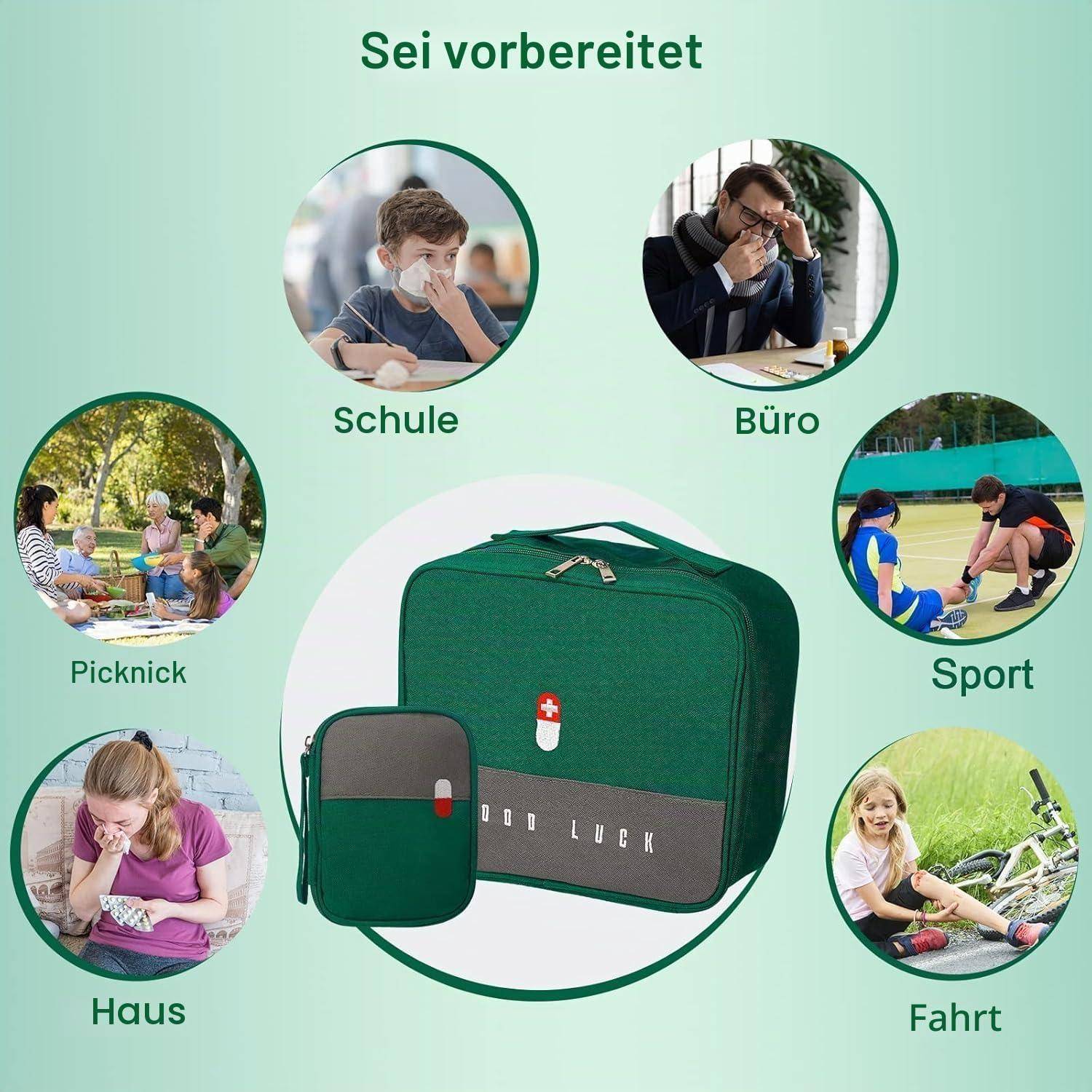 2er-Set Medikamententasche Reiseapotheke Grün Oxford-Gewebe