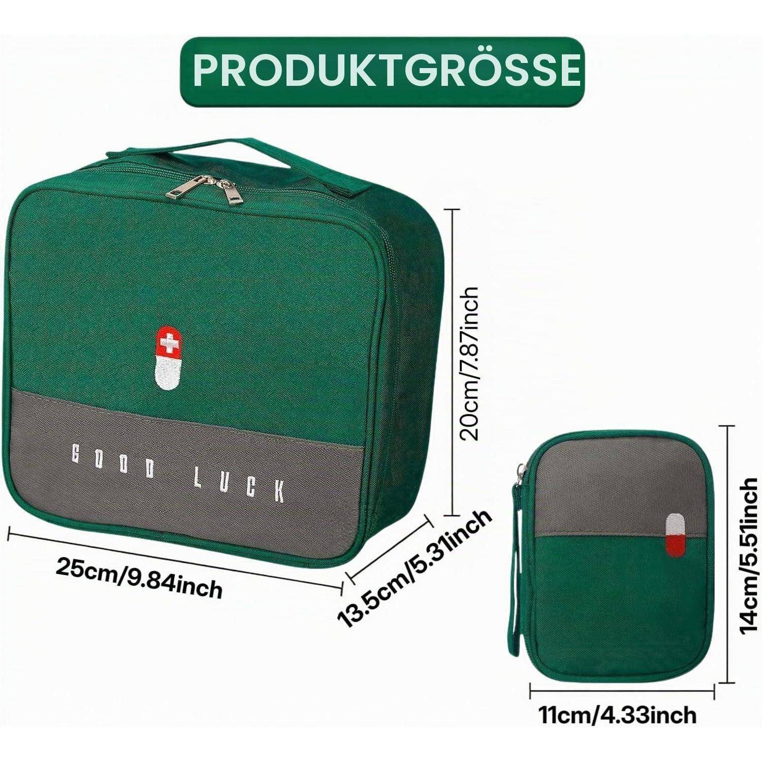 2er-Set Medikamententasche Reiseapotheke Grün Oxford-Gewebe
