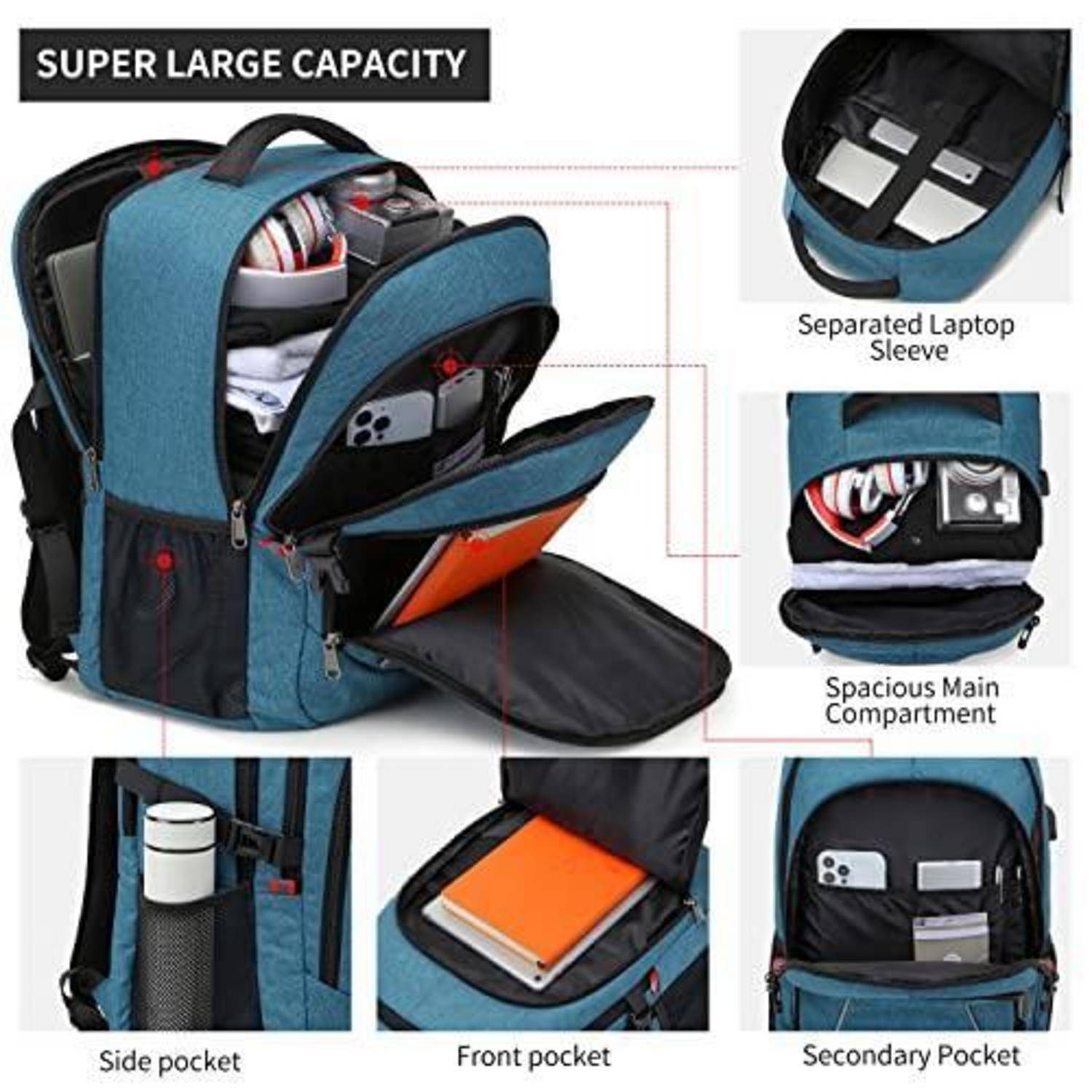 Cafele Rucksack mit USB-Anschluss, RFID-Schutz, 17,3 Zoll, Blau