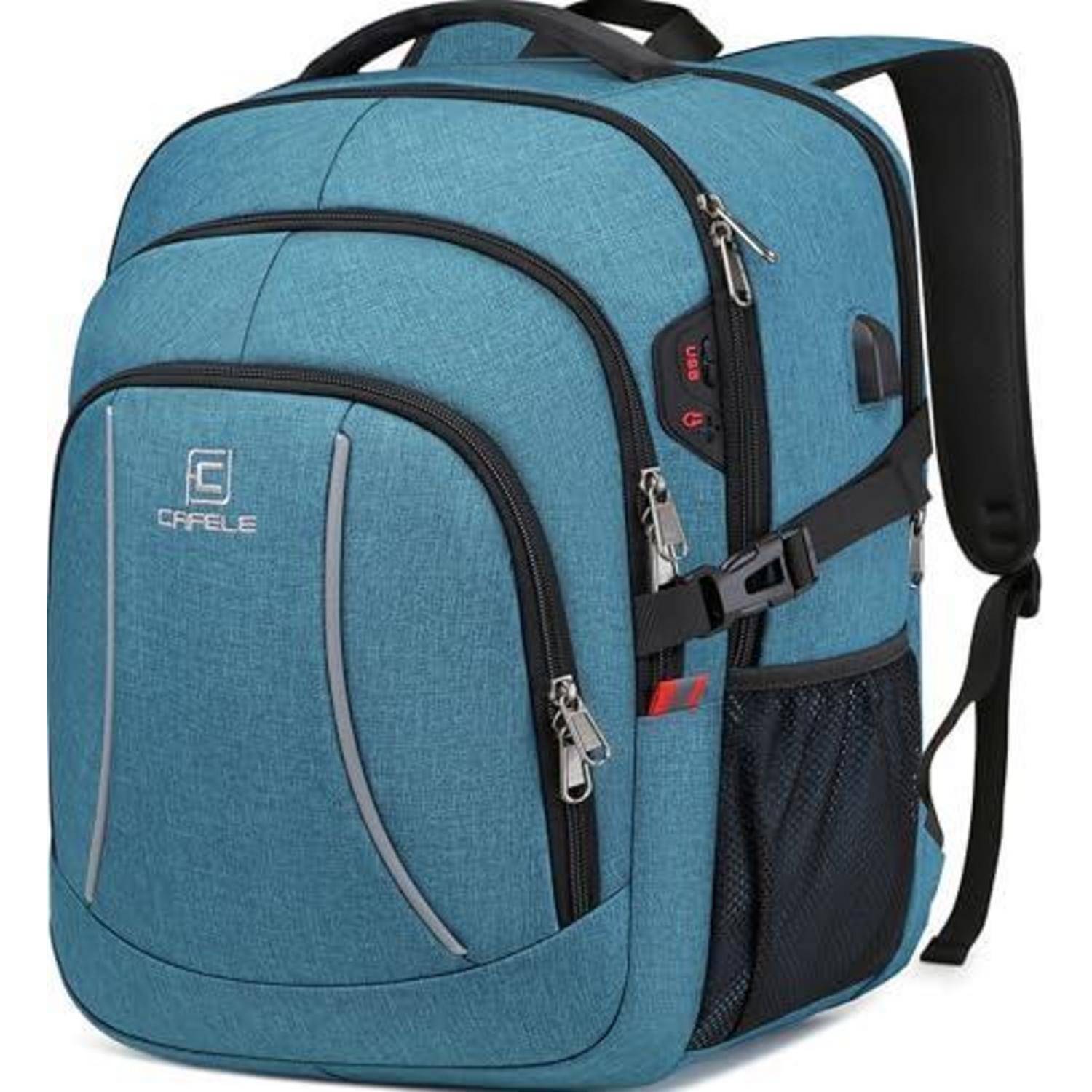 Cafele Rucksack mit USB-Anschluss, RFID-Schutz, 17,3 Zoll, Blau