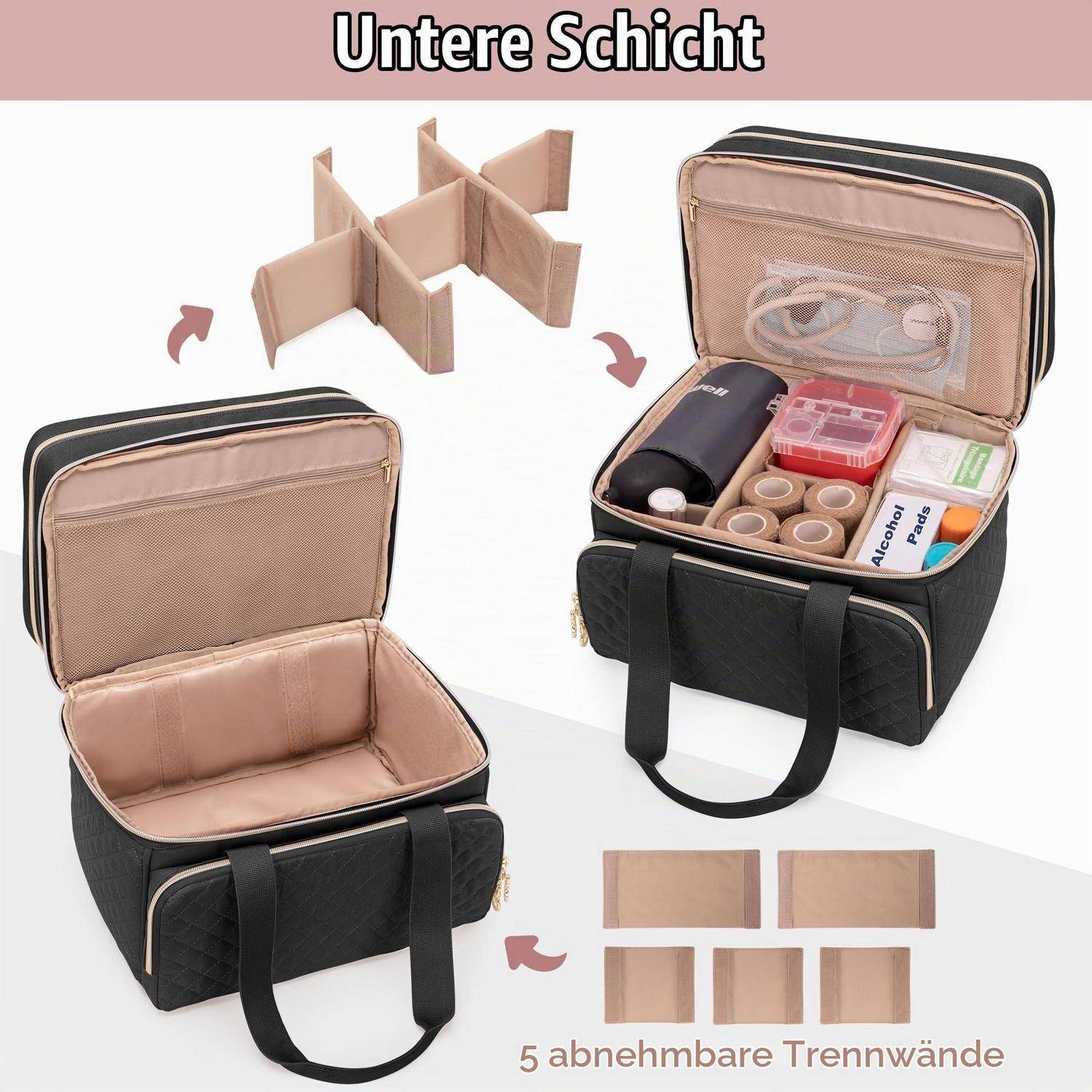 Yarwo Medikamententasche Leer Schwarz 30x20x25cm