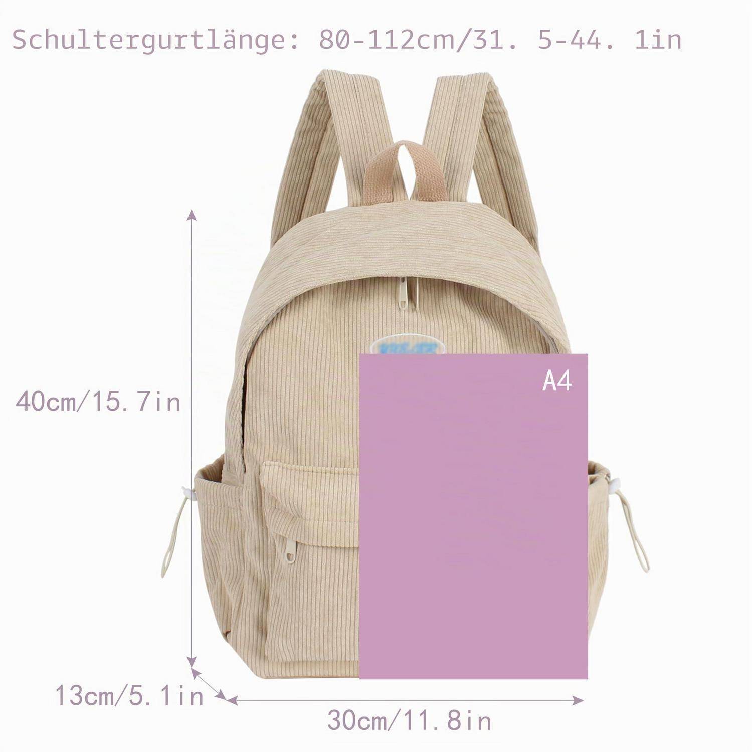 Cord Rucksack H-beige mit Laptopfach 30x13x40cm