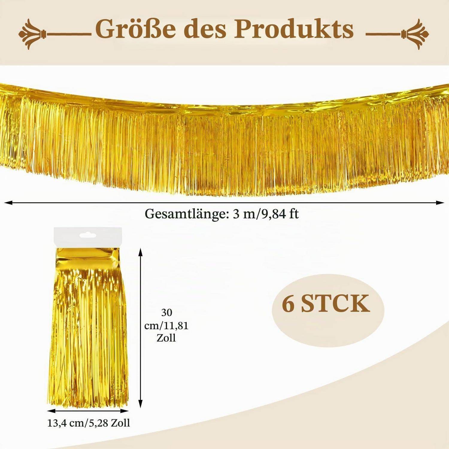 Girlande Metallic Folie Gold 6er Set 18m Partydeko