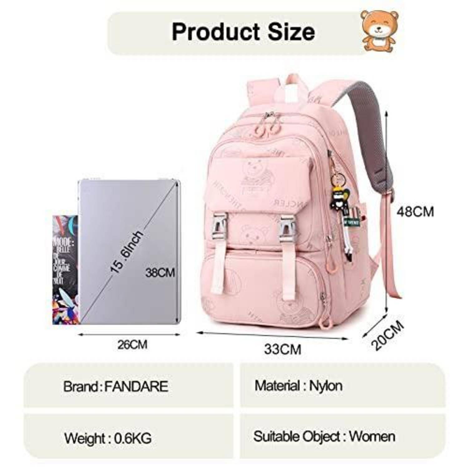 Damen Rucksack Daypack Laptopfach bis 15,6 Zoll Rosa