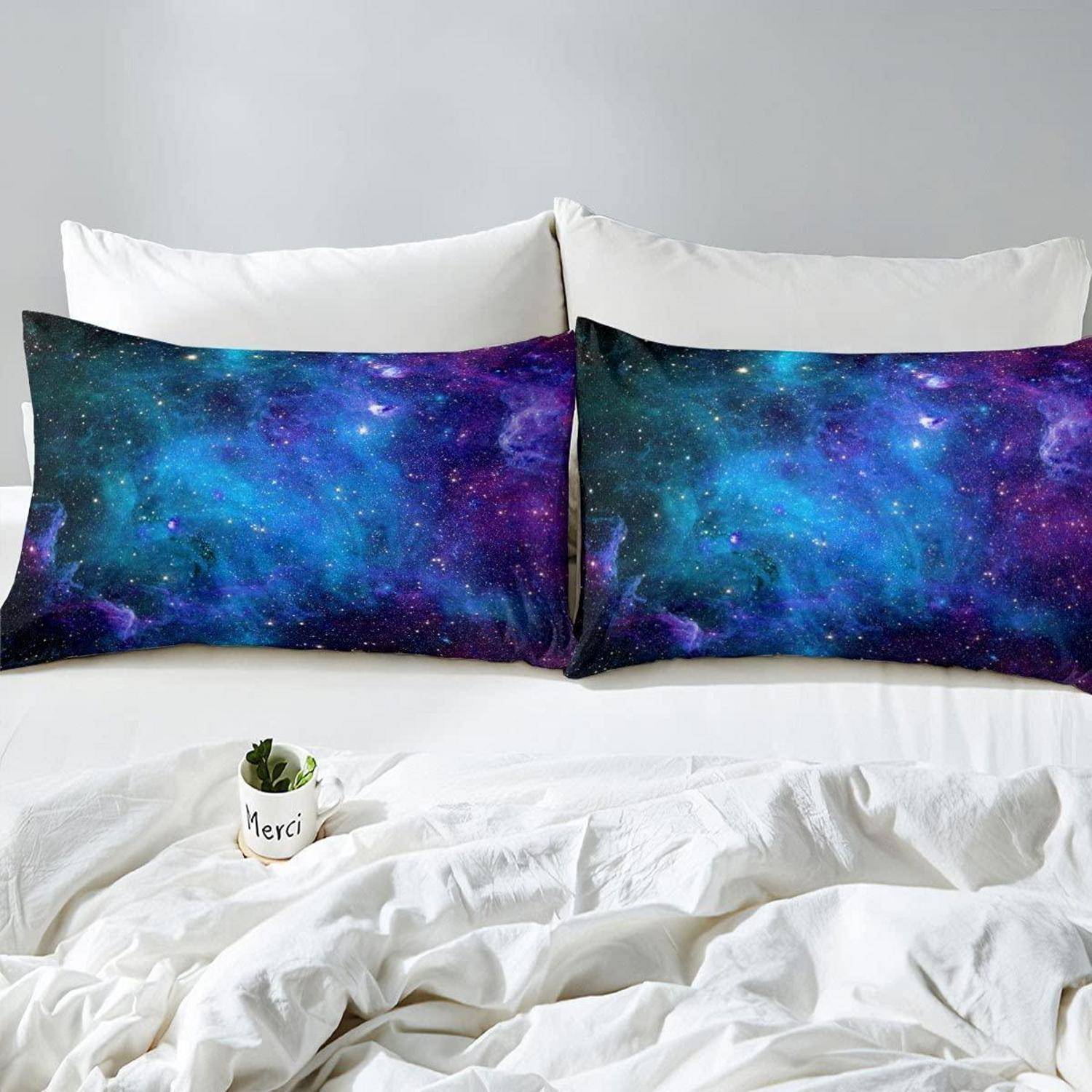 Bettwäsche-Set Mikrofaser 135x200cm Blau Lila Sternenhimmel