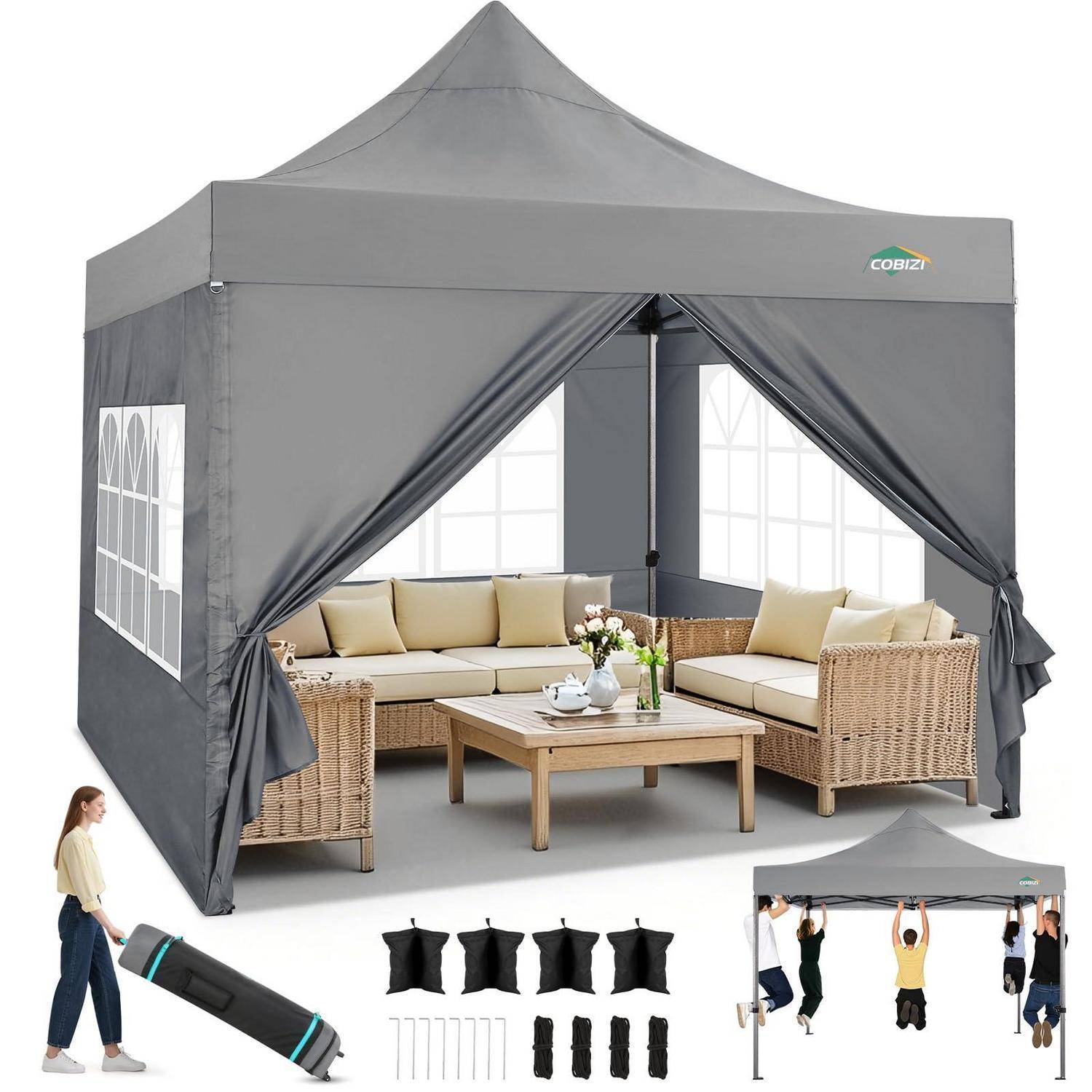 COBIZI Faltpavillon 3x3m Wasserdicht mit Seitenwänden Grau
