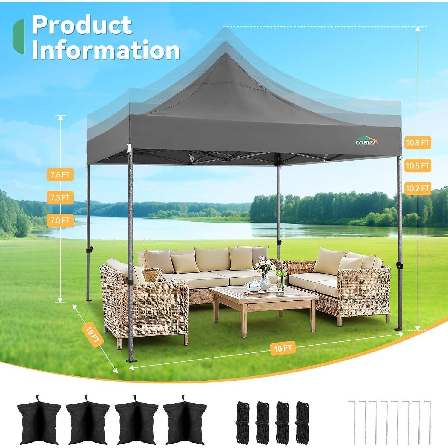 COBIZI Faltpavillon 3x3m Wasserdicht mit Seitenwänden Grau