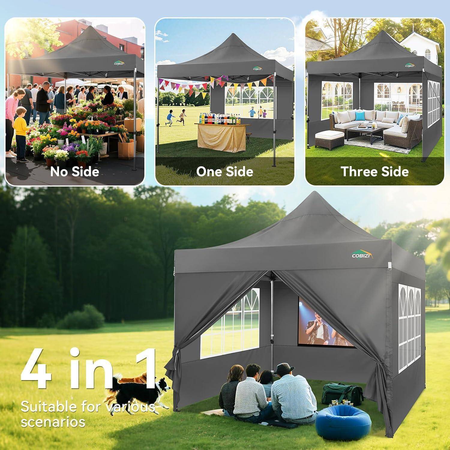 COBIZI Faltpavillon 3x3m Wasserdicht mit Seitenwänden Grau