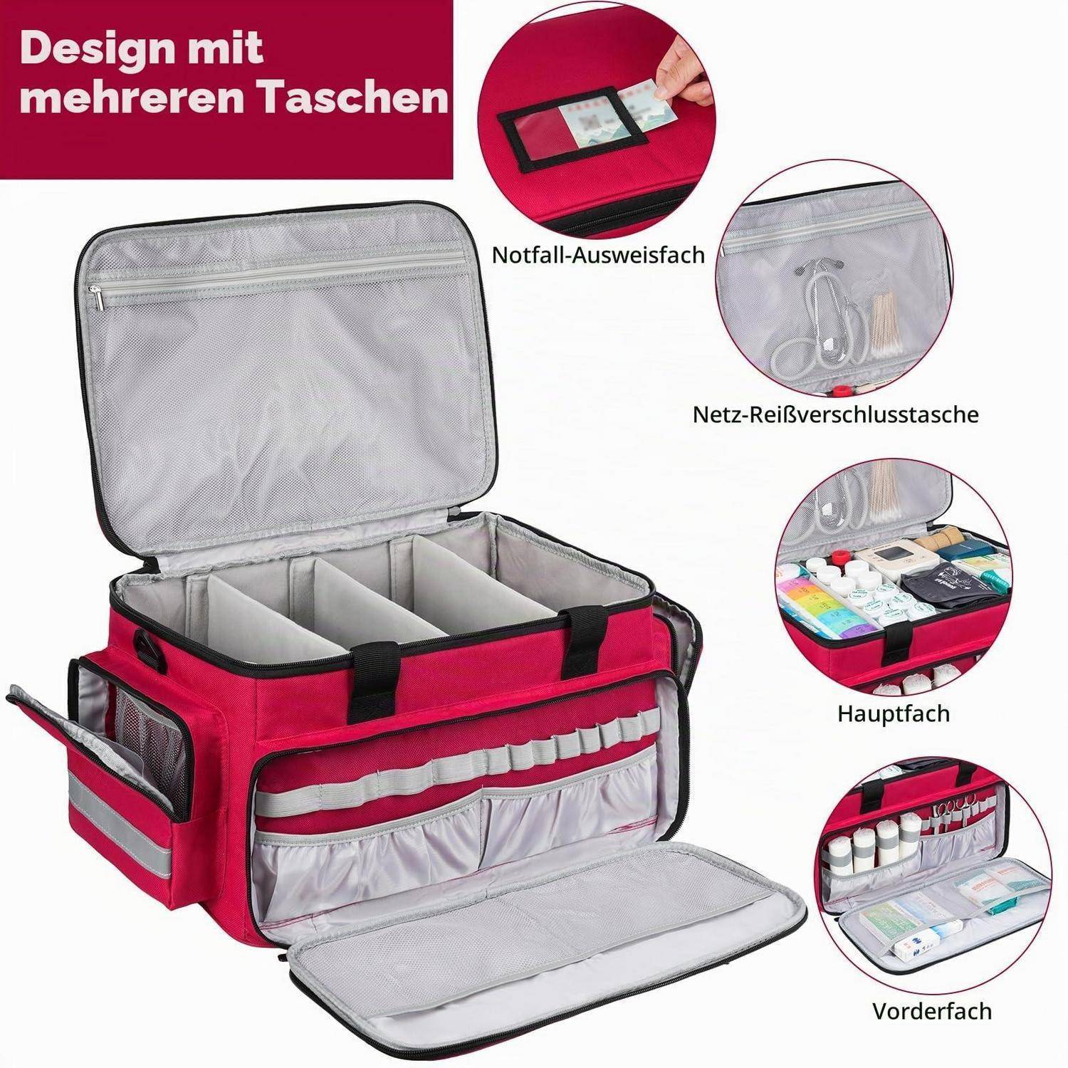 Medizintasche Rot L mit Organizer und Fächern