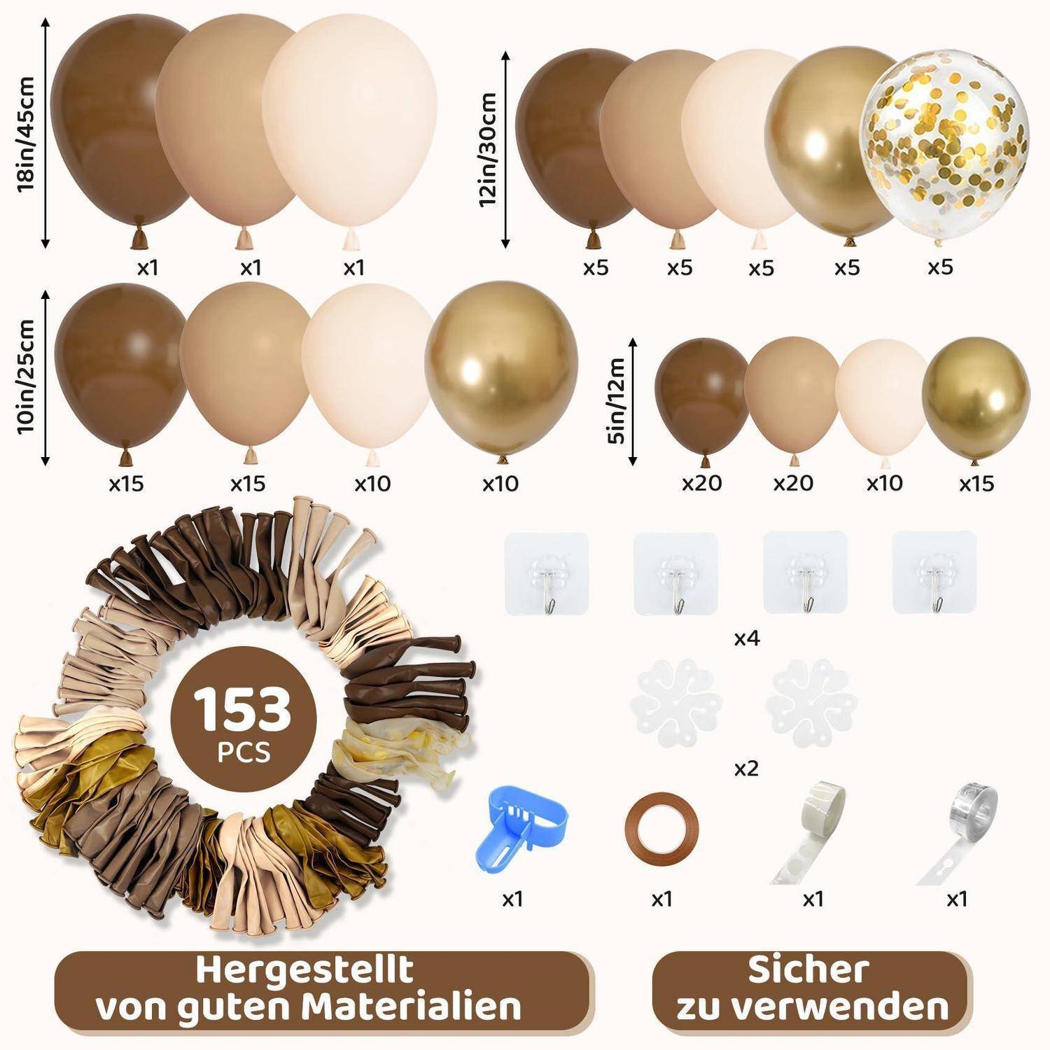 Ballongirlande Braun 153 Stück mit Zubehör