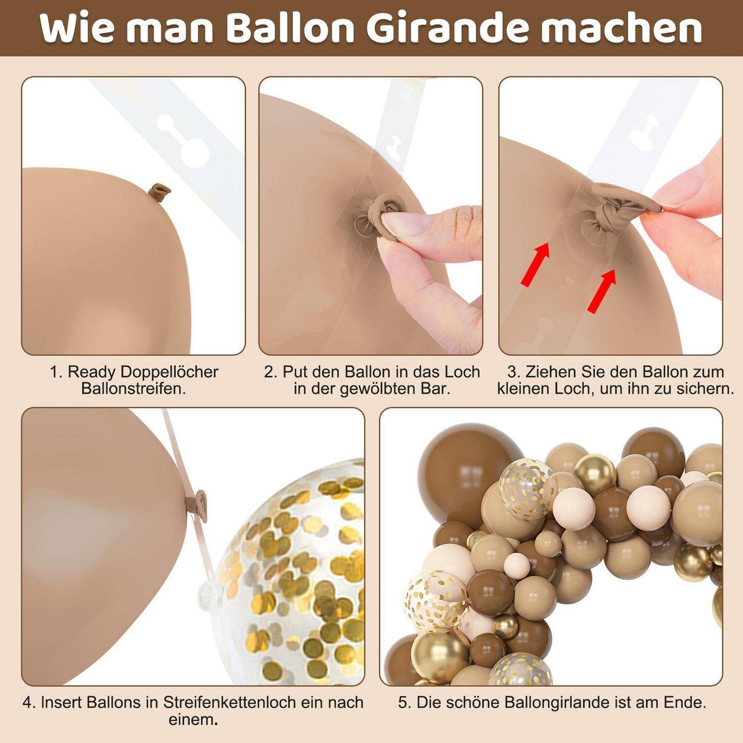 Ballongirlande Braun 153 Stück mit Zubehör