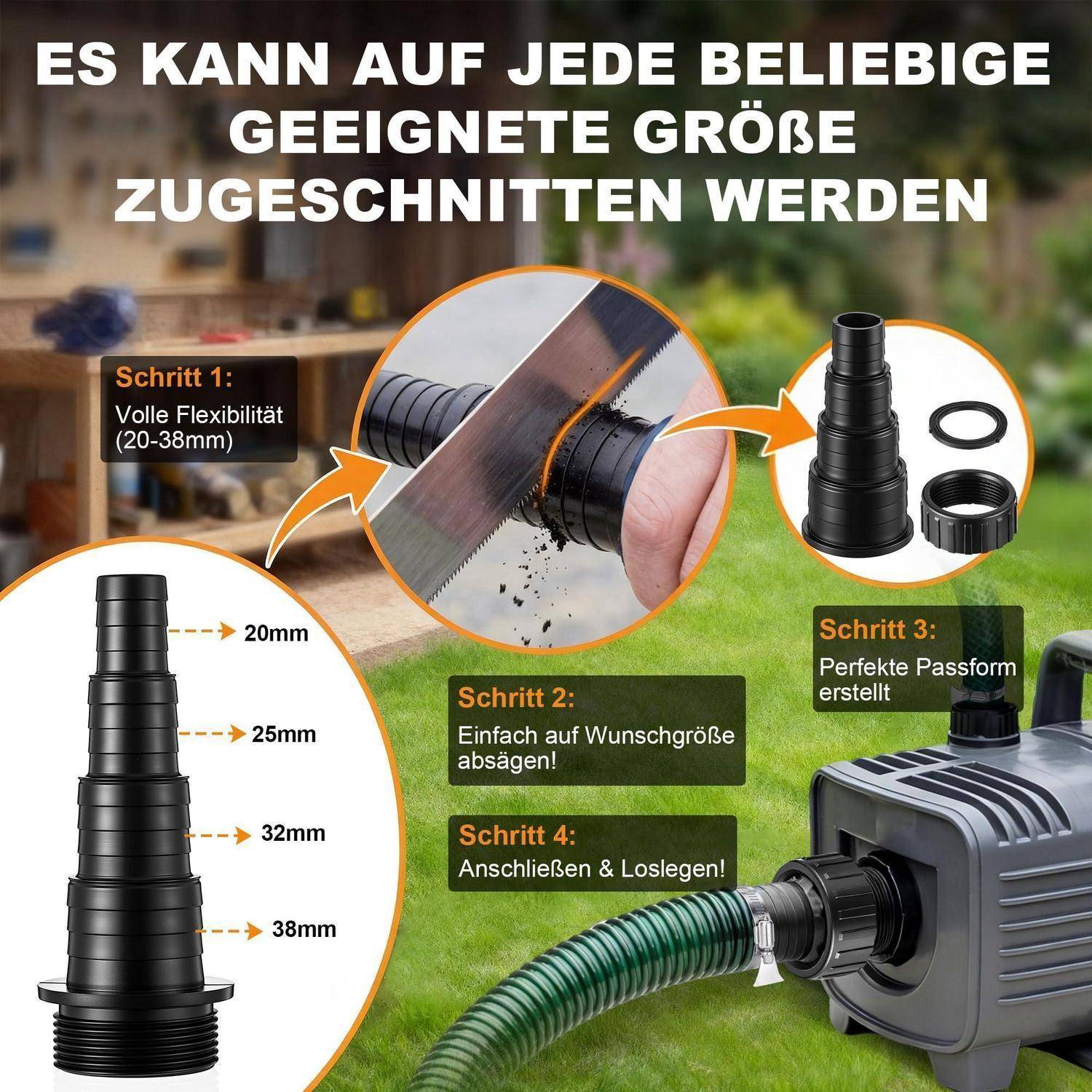 Enhon Schlauchverbinder 20-38mm Kunststoff Schwarz