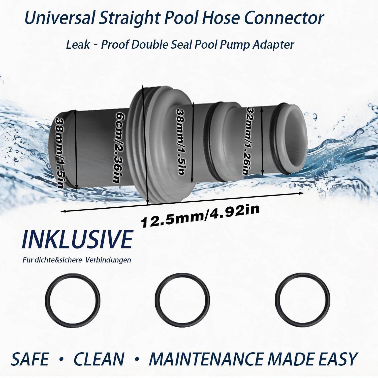 Pool Absperrhahn 32/38mm PVC Kugelventil Schlauchadapter