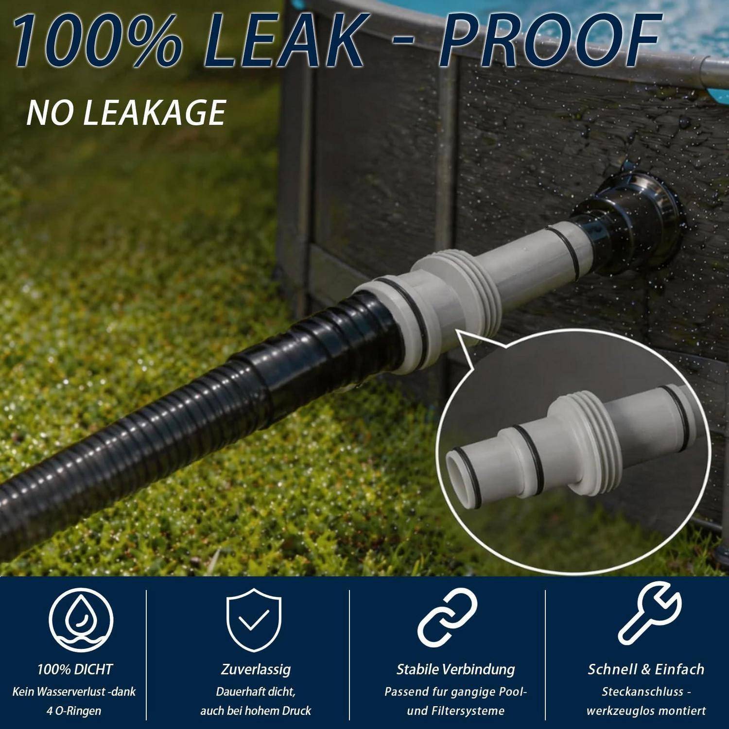 Pool Absperrhahn 32/38mm PVC Kugelventil Schlauchadapter