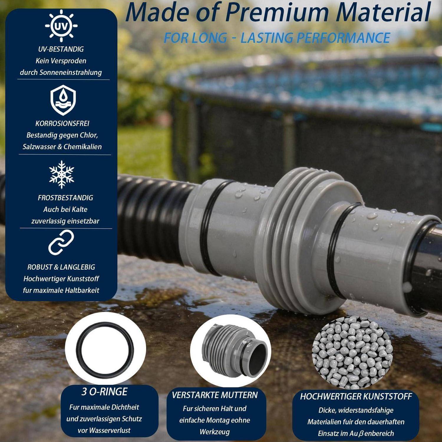 Pool Absperrhahn 32/38mm PVC Kugelventil Schlauchadapter