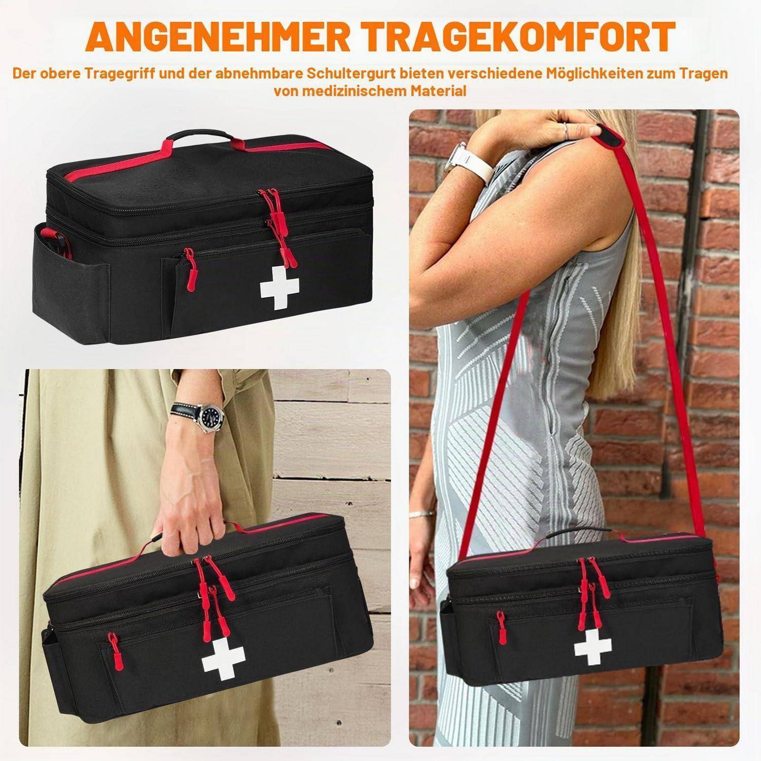 Erste Hilfe Tasche Schwarz mit Schultergurt, wasserdicht