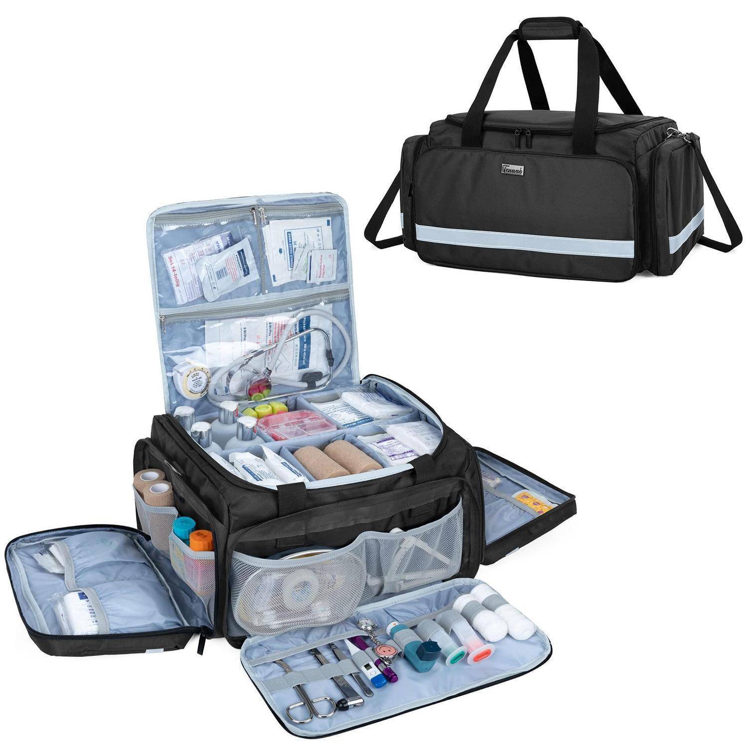 Trunab Notfalltasche Schwarz mit Trennwänden und reflektierenden Streifen