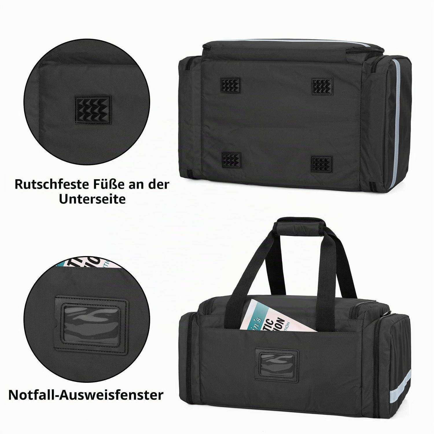 Trunab Notfalltasche Schwarz mit Trennwänden und reflektierenden Streifen
