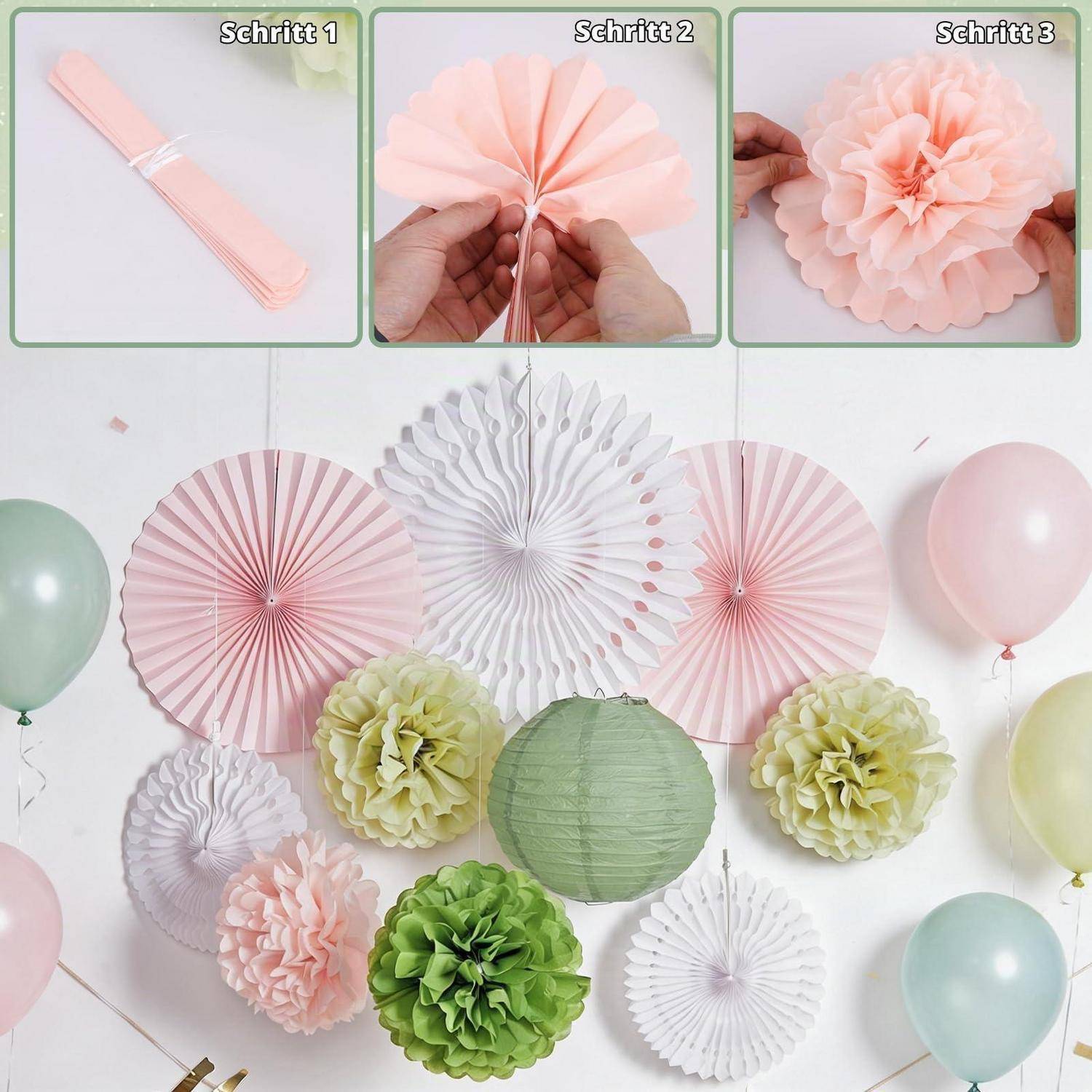 Partydeko Set Salbeigrün Rosa 11-teilig