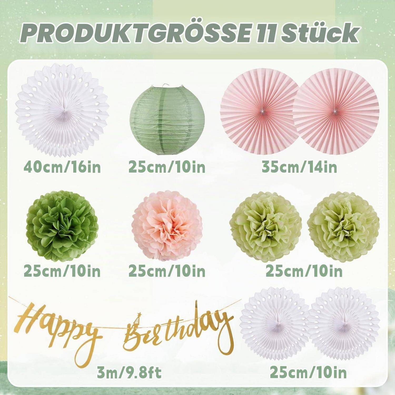 Partydeko Set Salbeigrün Rosa 11-teilig