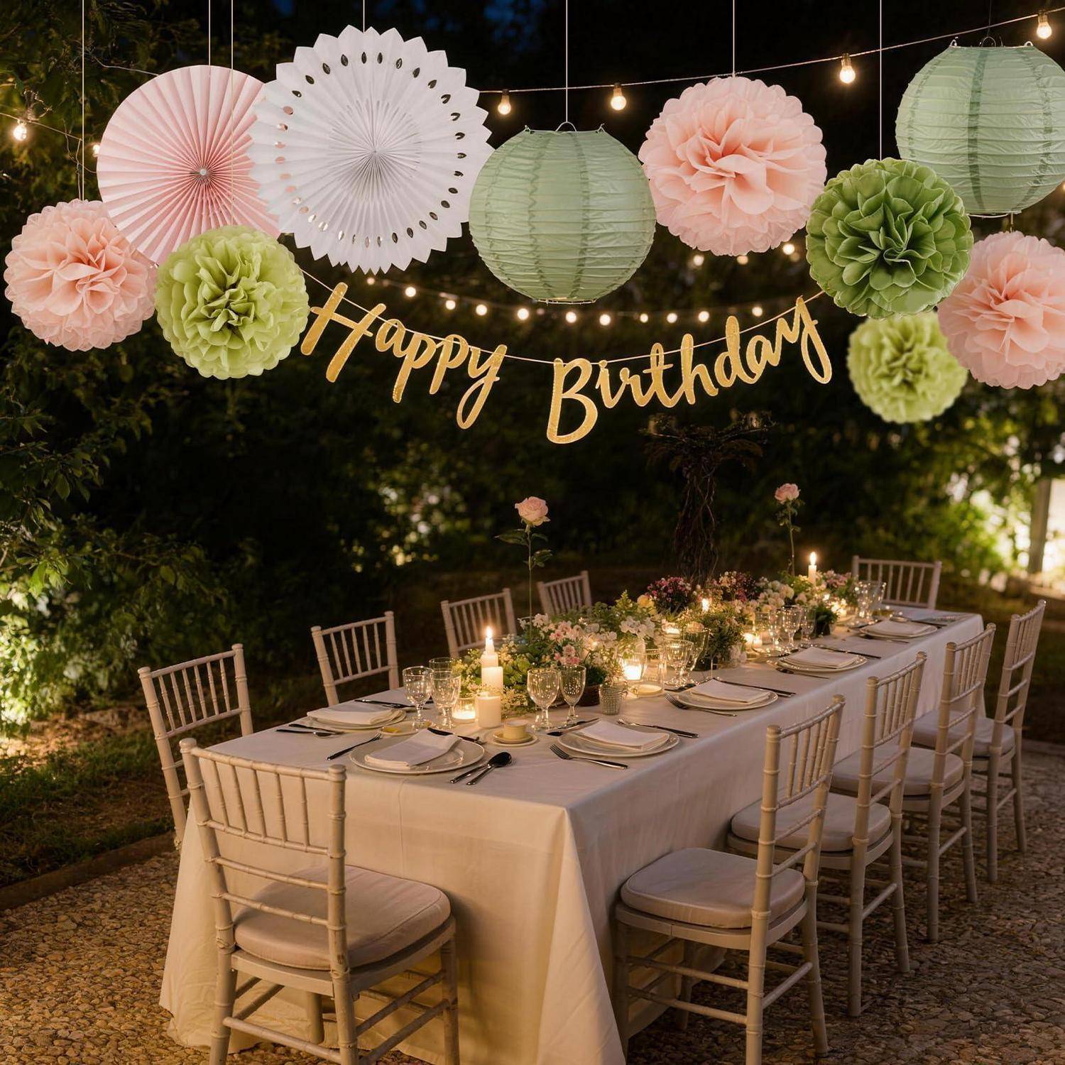 Partydeko Set Salbeigrün Rosa 11-teilig
