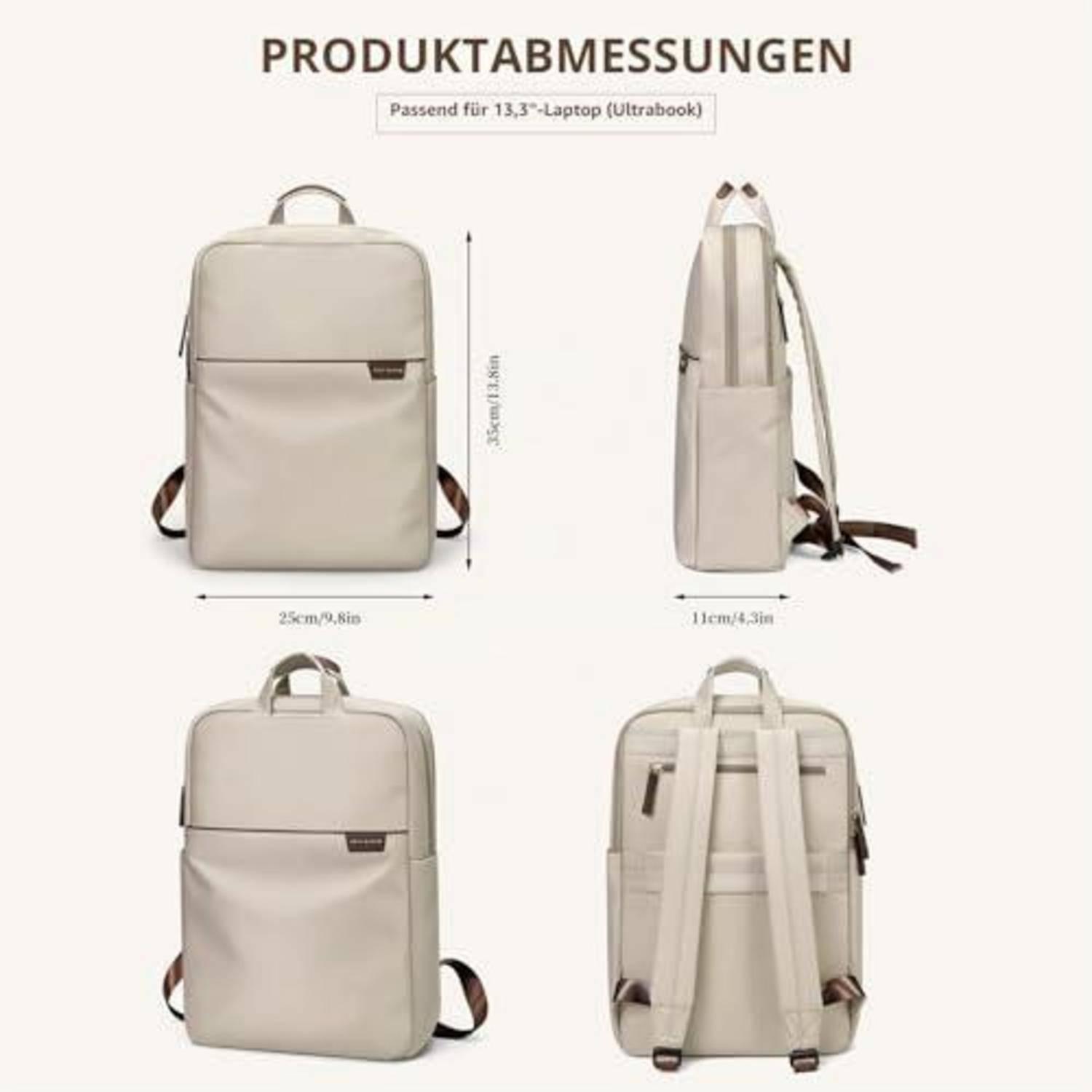 Damen Rucksack 13,3 Zoll Laptopfach Handgepäck Reisetasche Aprikose