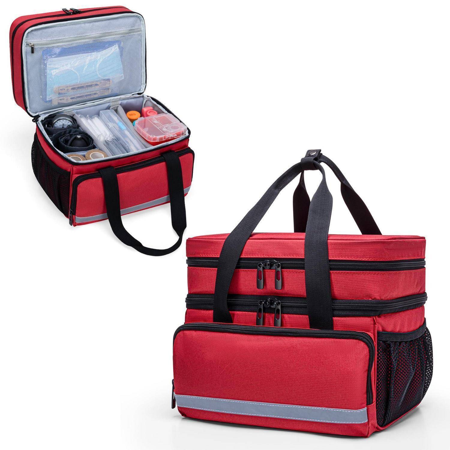 CURMIO Medizinische Tasche Rot Doppelschicht mit Trennwänden