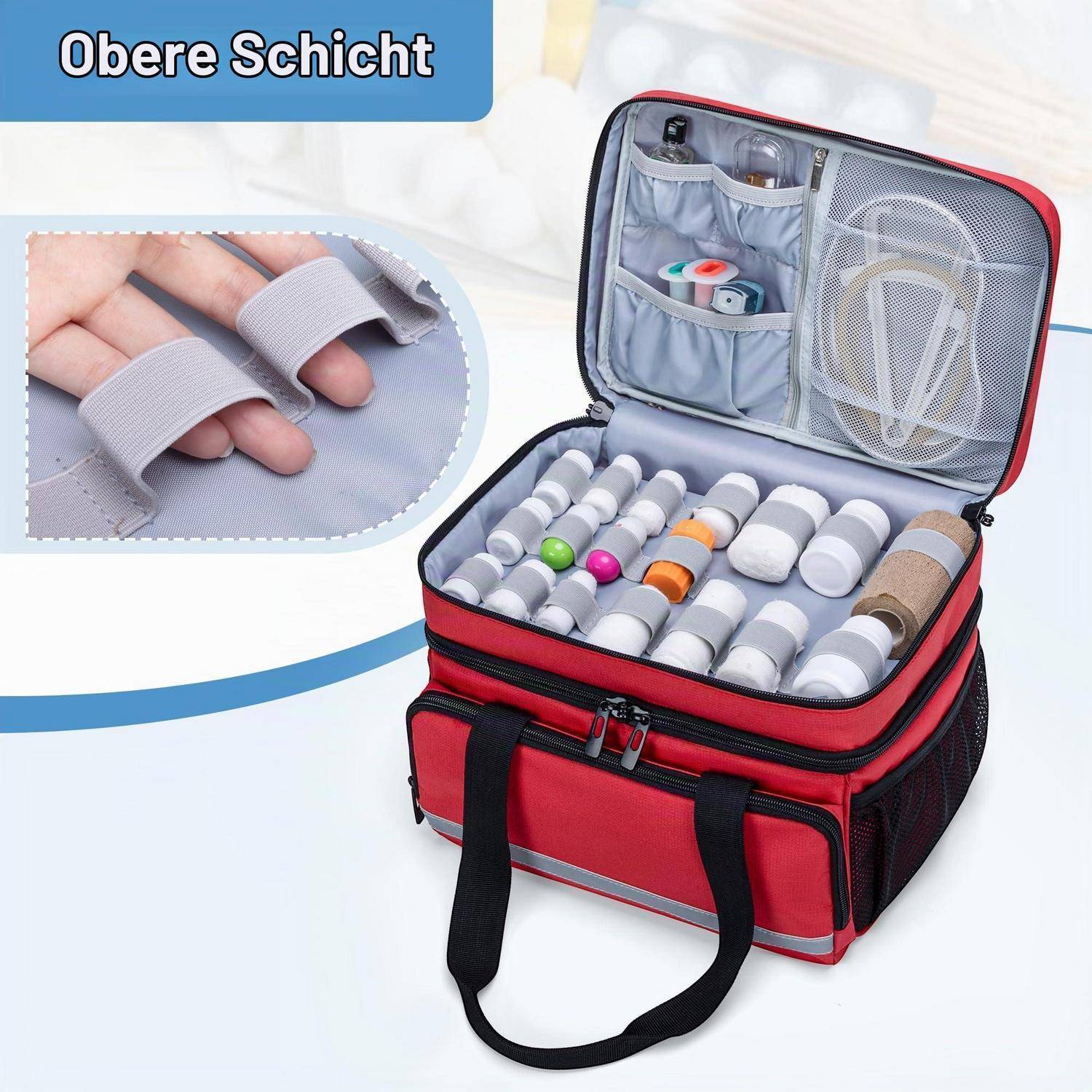 CURMIO Medizinische Tasche Rot Doppelschicht mit Trennwänden