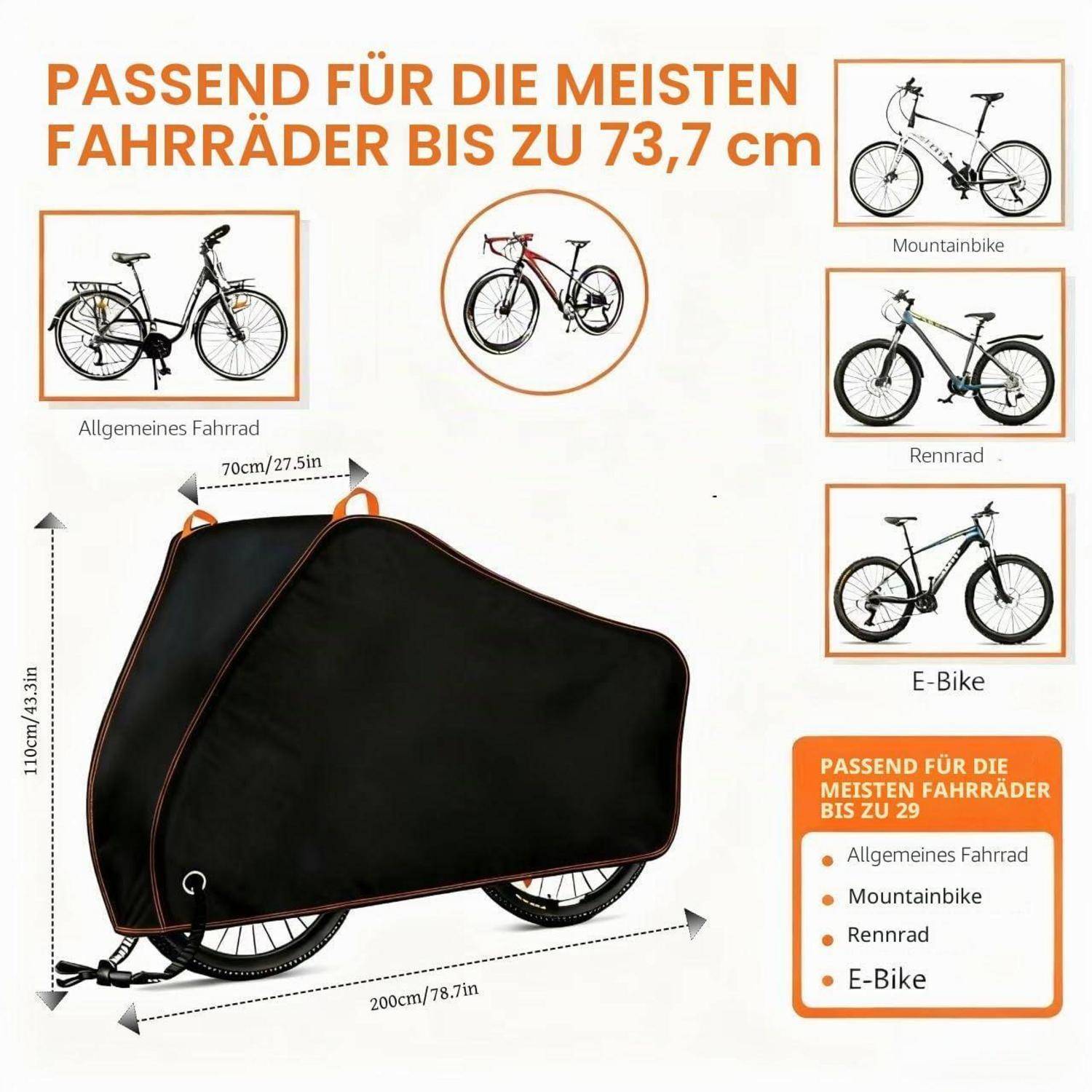 Fahrradabdeckung 500D Oxford wasserdicht mit Schlossführung und Beutel