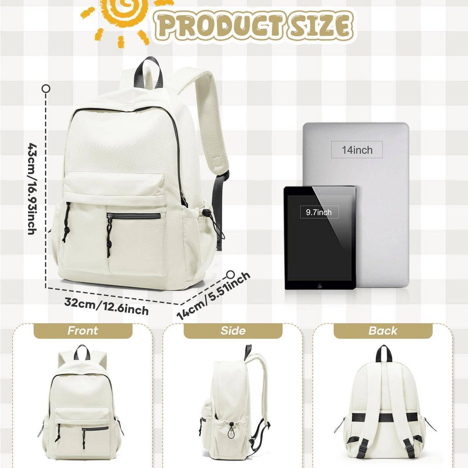Schulrucksack wasserdicht 19L Laptopfach bis 14 Zoll H2-Beige