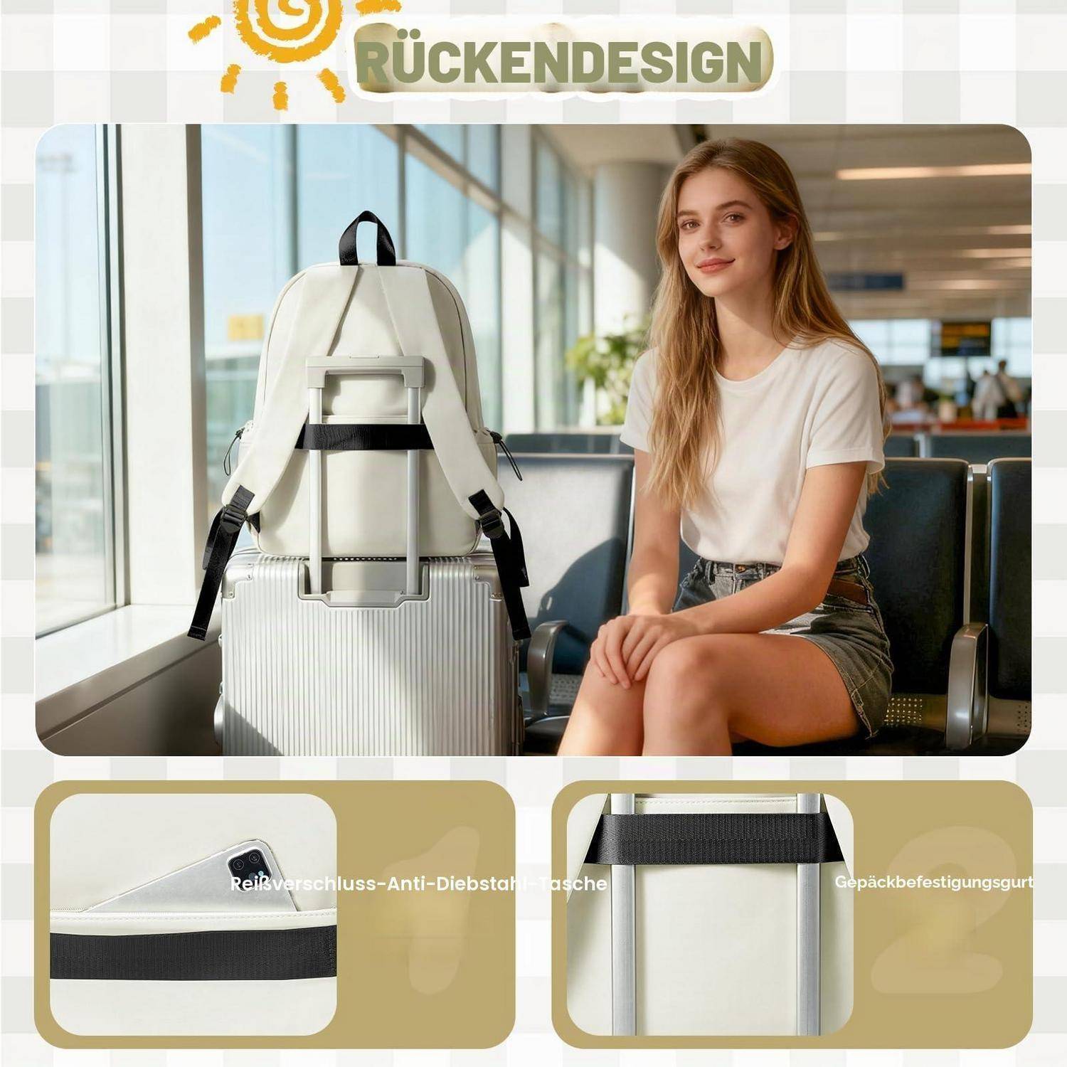 Schulrucksack wasserdicht 19L Laptopfach bis 14 Zoll H2-Beige