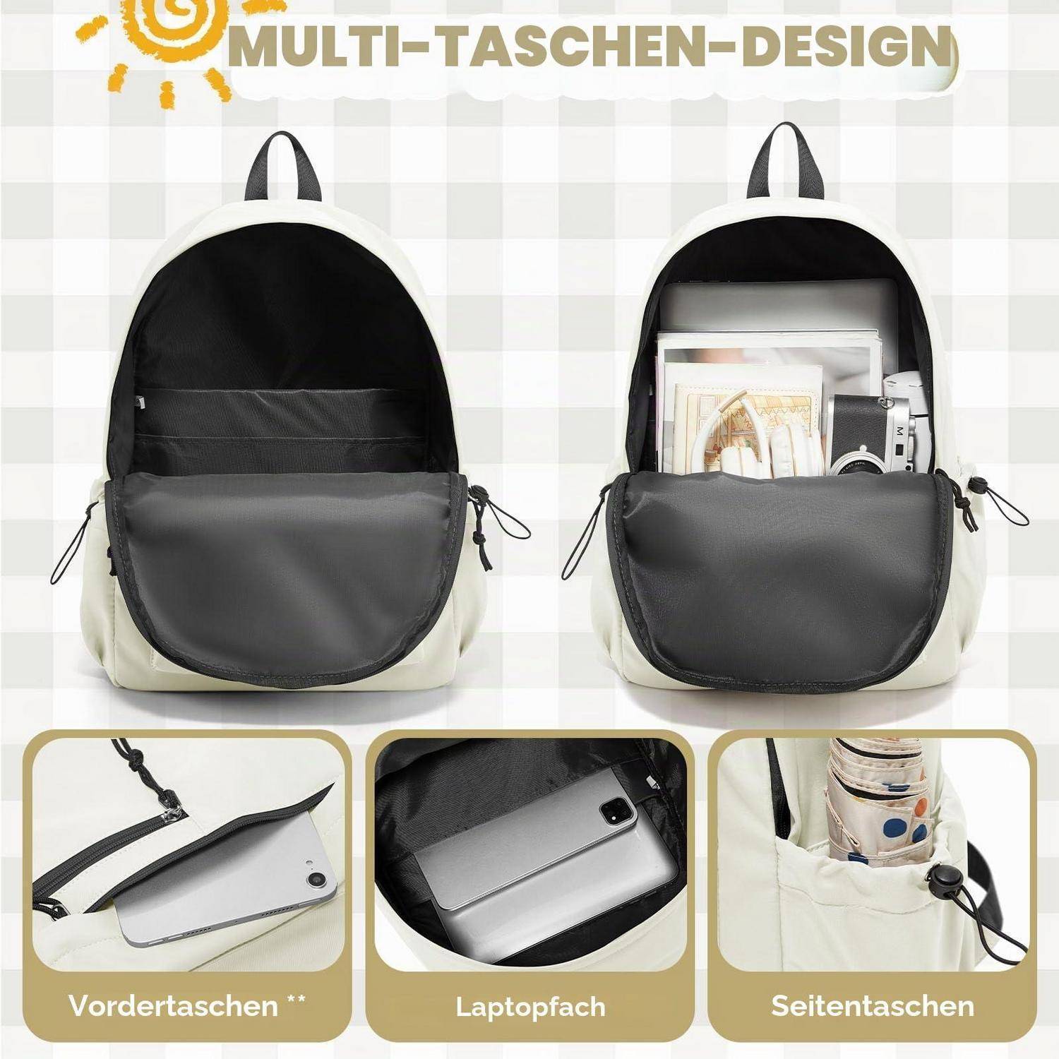Schulrucksack wasserdicht 19L Laptopfach bis 14 Zoll H2-Beige